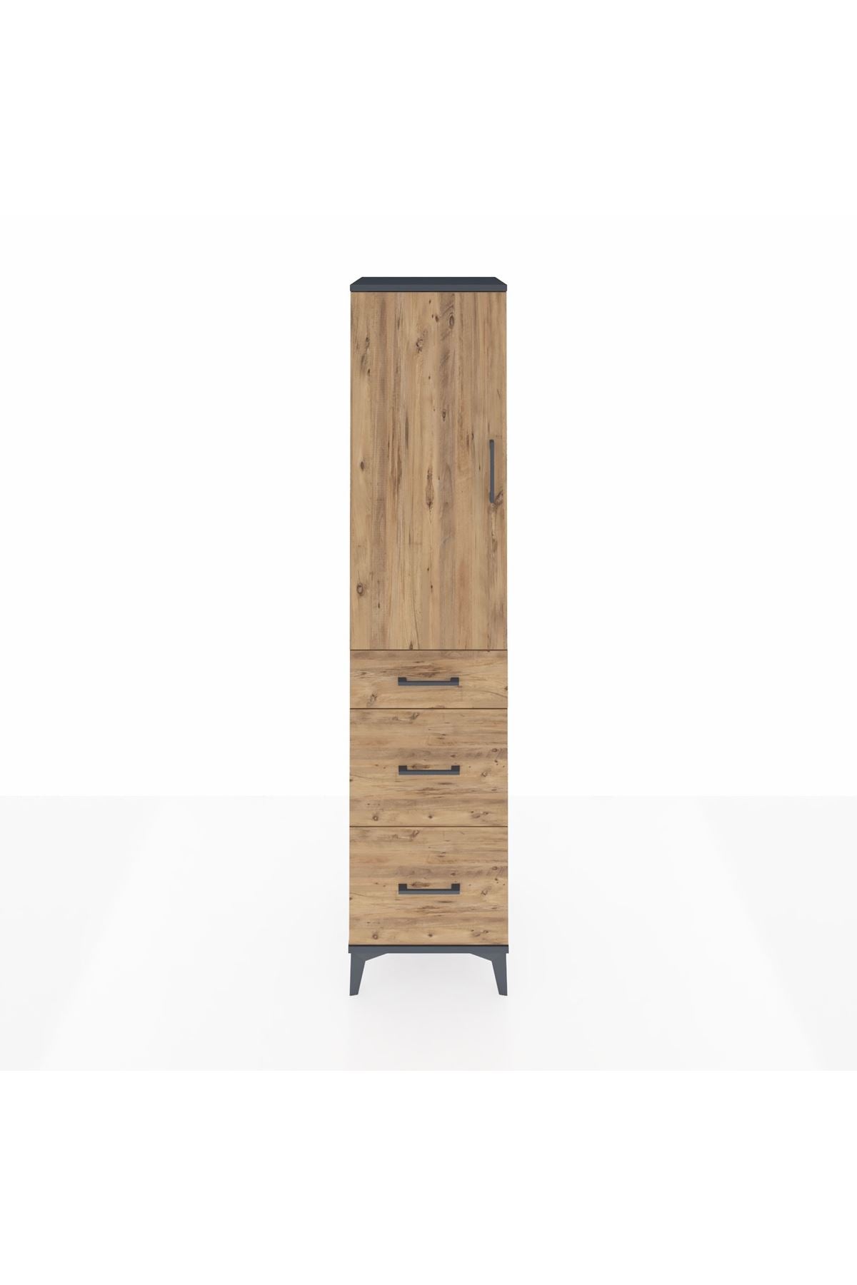 Hyperion Dolap 3 Raflı 3 Çekmeceli Tek Kapaklı 44x44x195 Antrasit-Çam