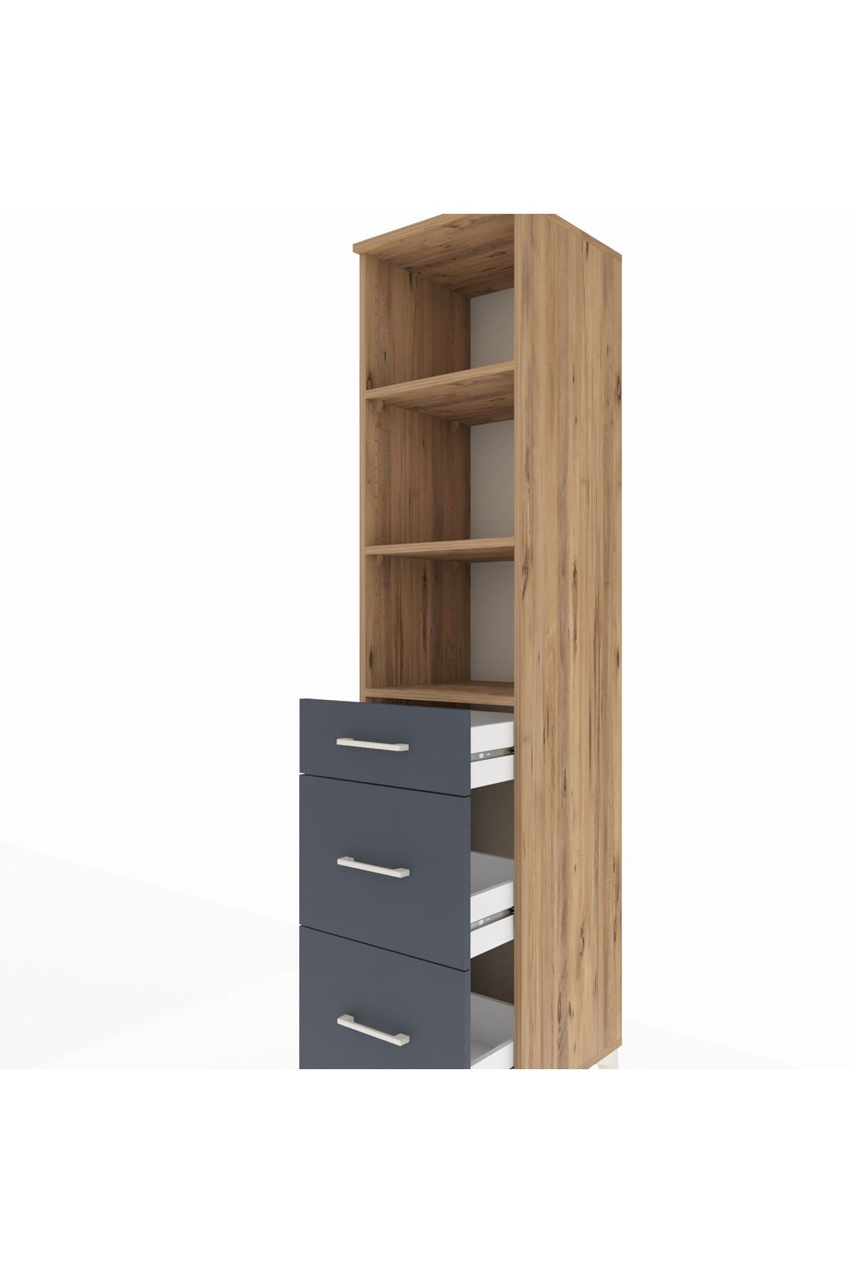 Hyperion Dolap 3 Raflı 3 Çekmeceli 44x44x195 Çam-Antrasit