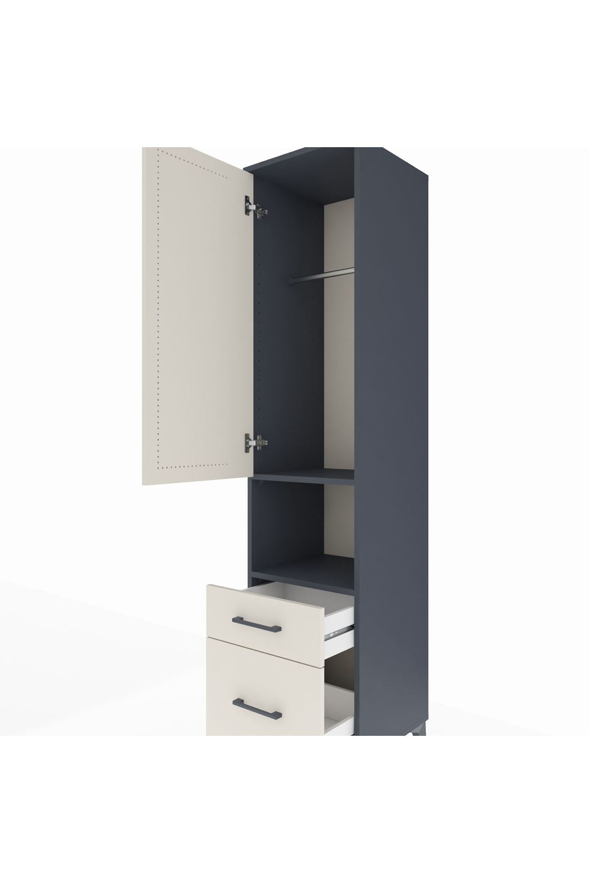 Hyperion Dolap 2 Raflı 2 Çekmeceli Tek Askılı 44x44x195 Antrasit-Aytaşı