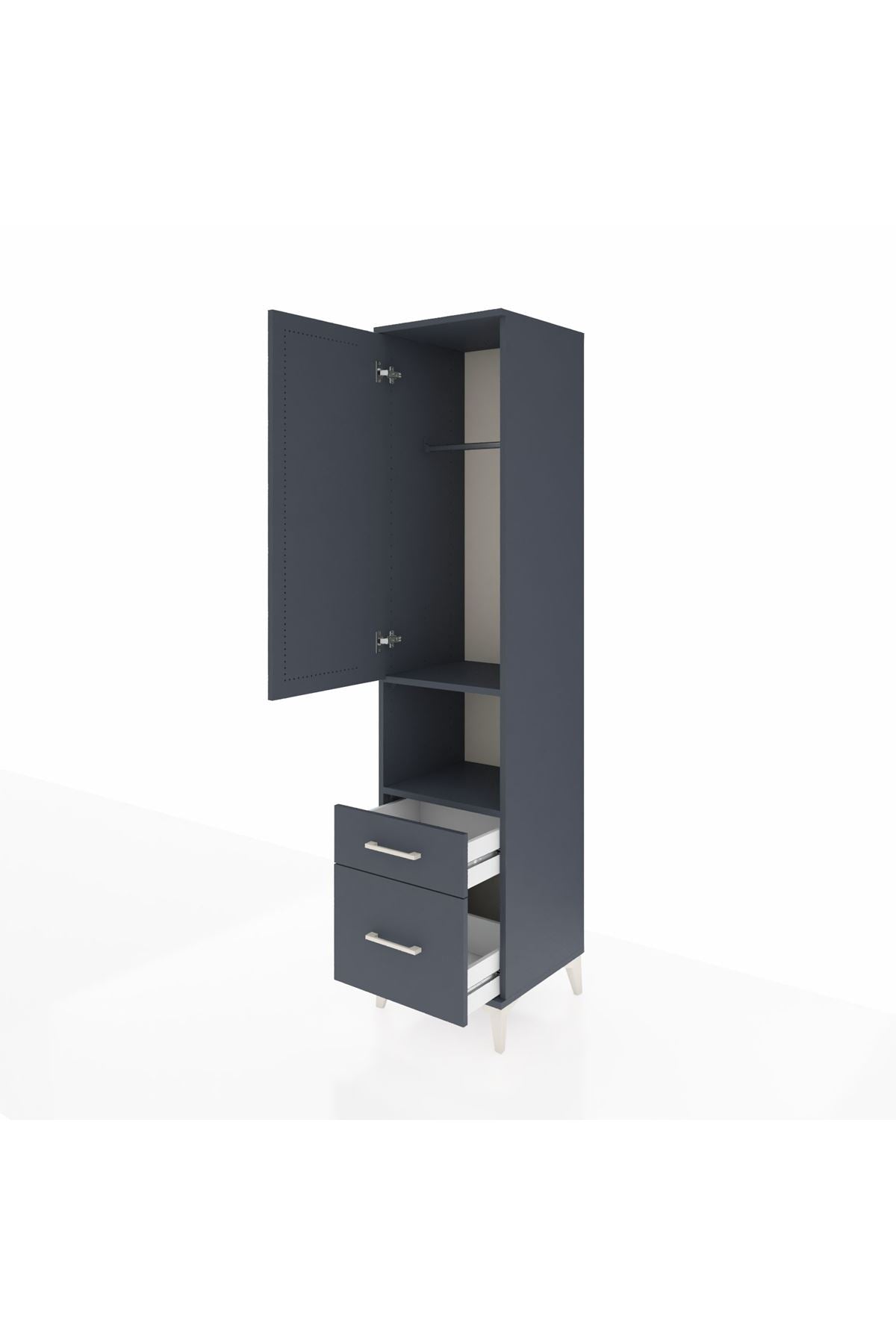 Hyperion Dolap 2 Raflı 2 Çekmeceli Tek Askılı 44x44x195 Antrasit-Antrasit