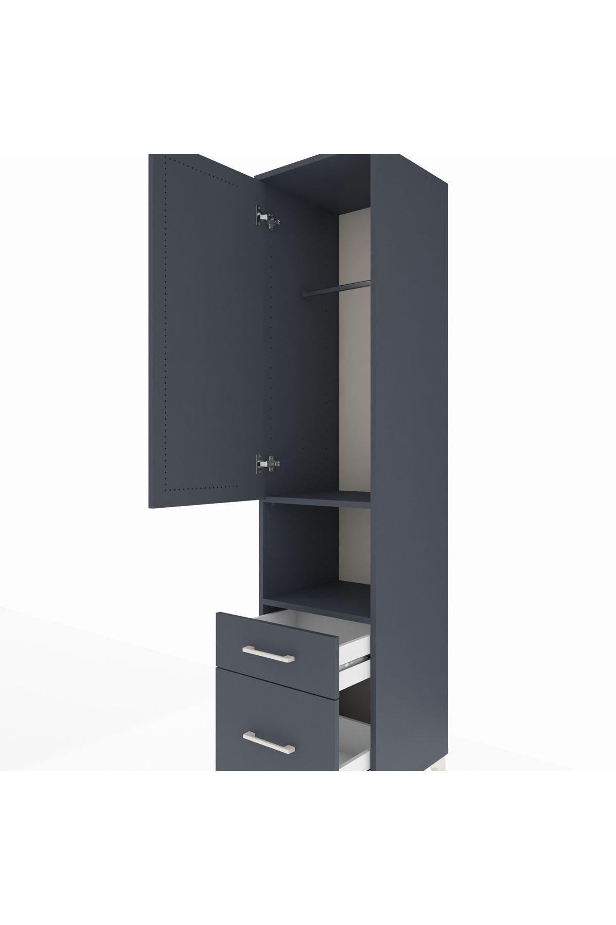 Hyperion Dolap 2 Raflı 2 Çekmeceli Tek Askılı 44x44x195 Antrasit-Antrasit