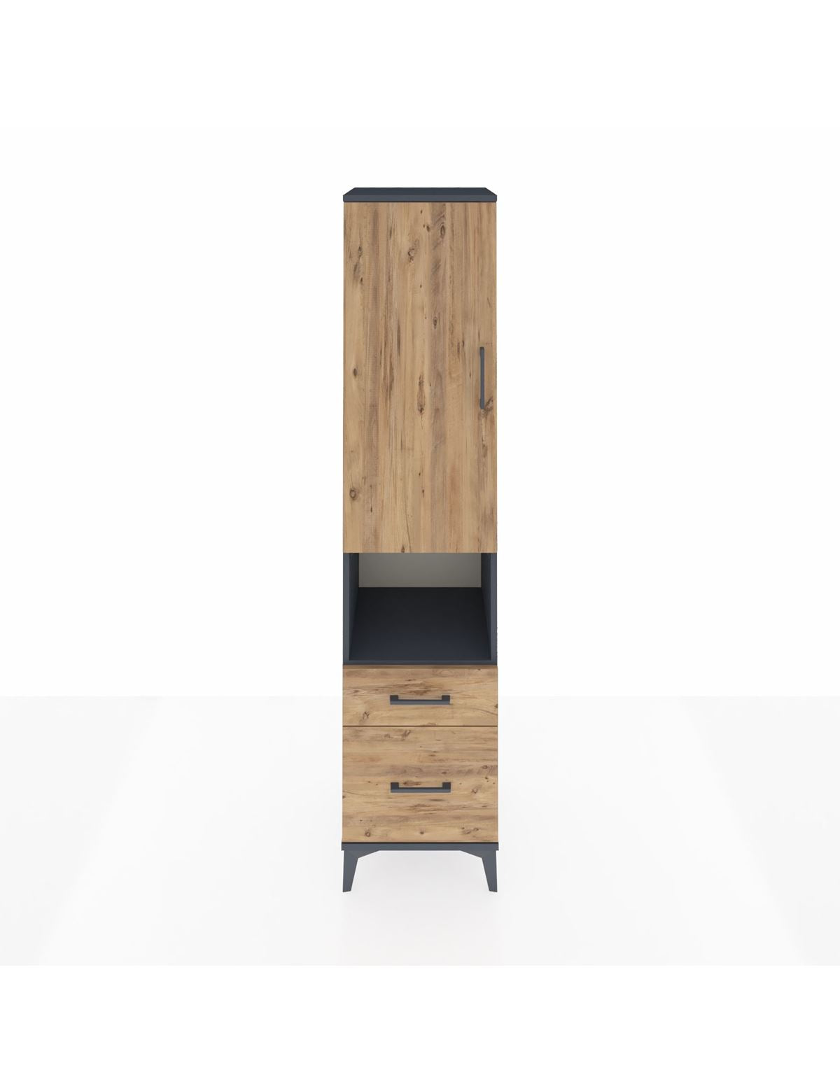 Hyperion Dolap 2 Raflı 2 Çekmeceli Tek Askılı 44x44x195 Antrasit-Çam