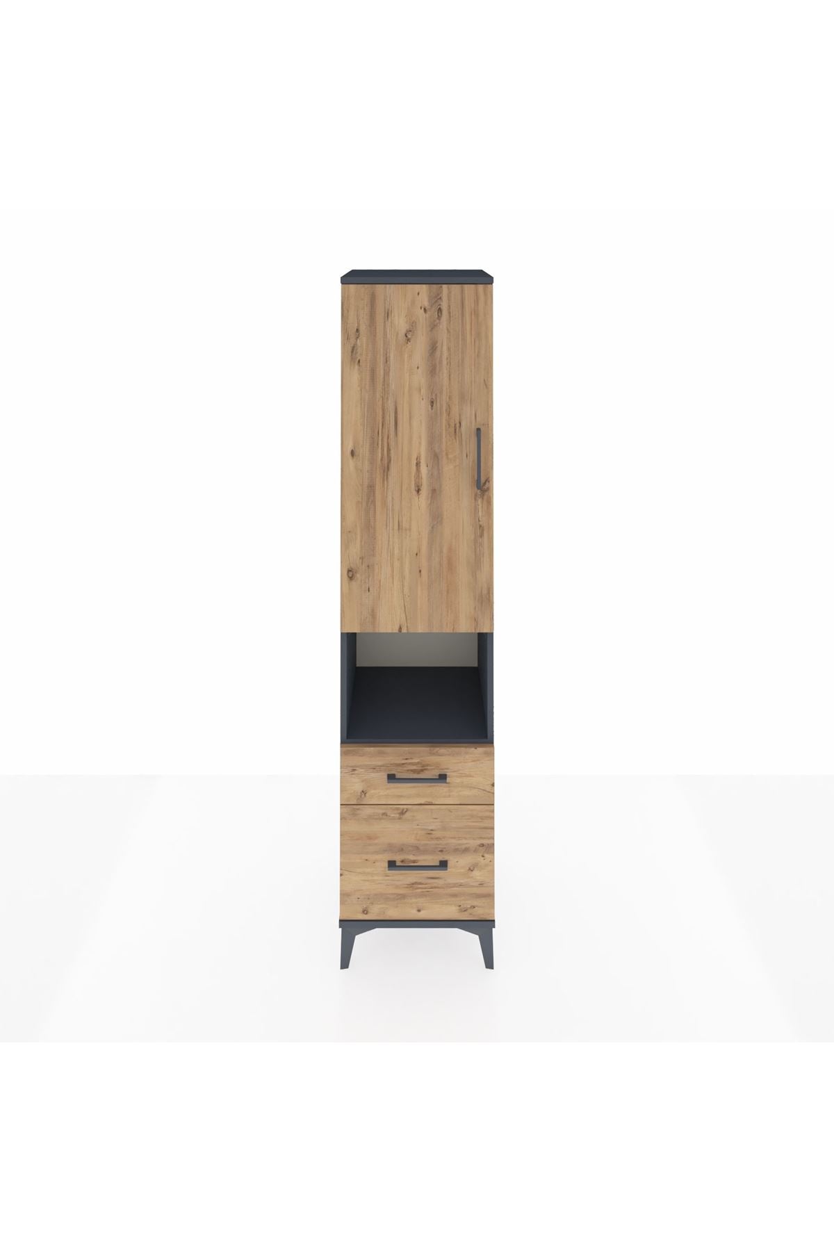 Hyperion Dolap 2 Raflı 2 Çekmeceli Tek Askılı 44x44x195 Antrasit-Çam