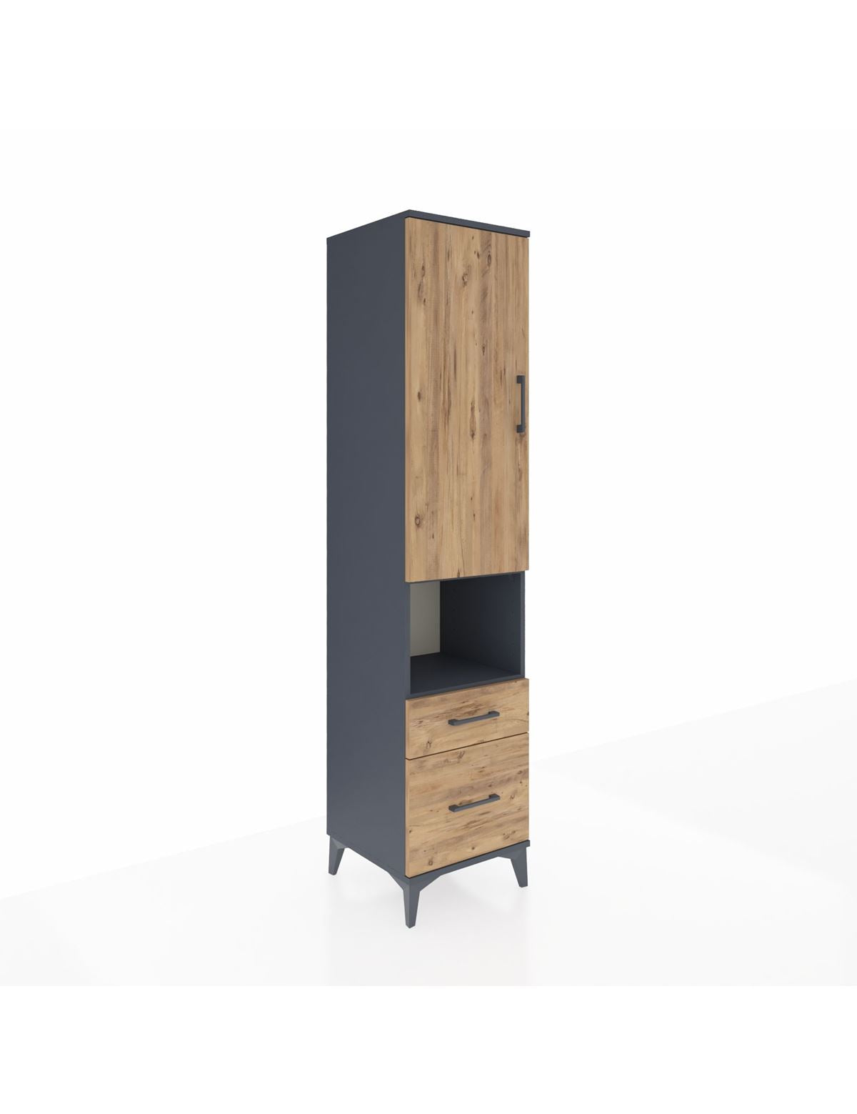 Hyperion Dolap 2 Raflı 2 Çekmeceli Tek Askılı 44x44x195 Antrasit-Çam