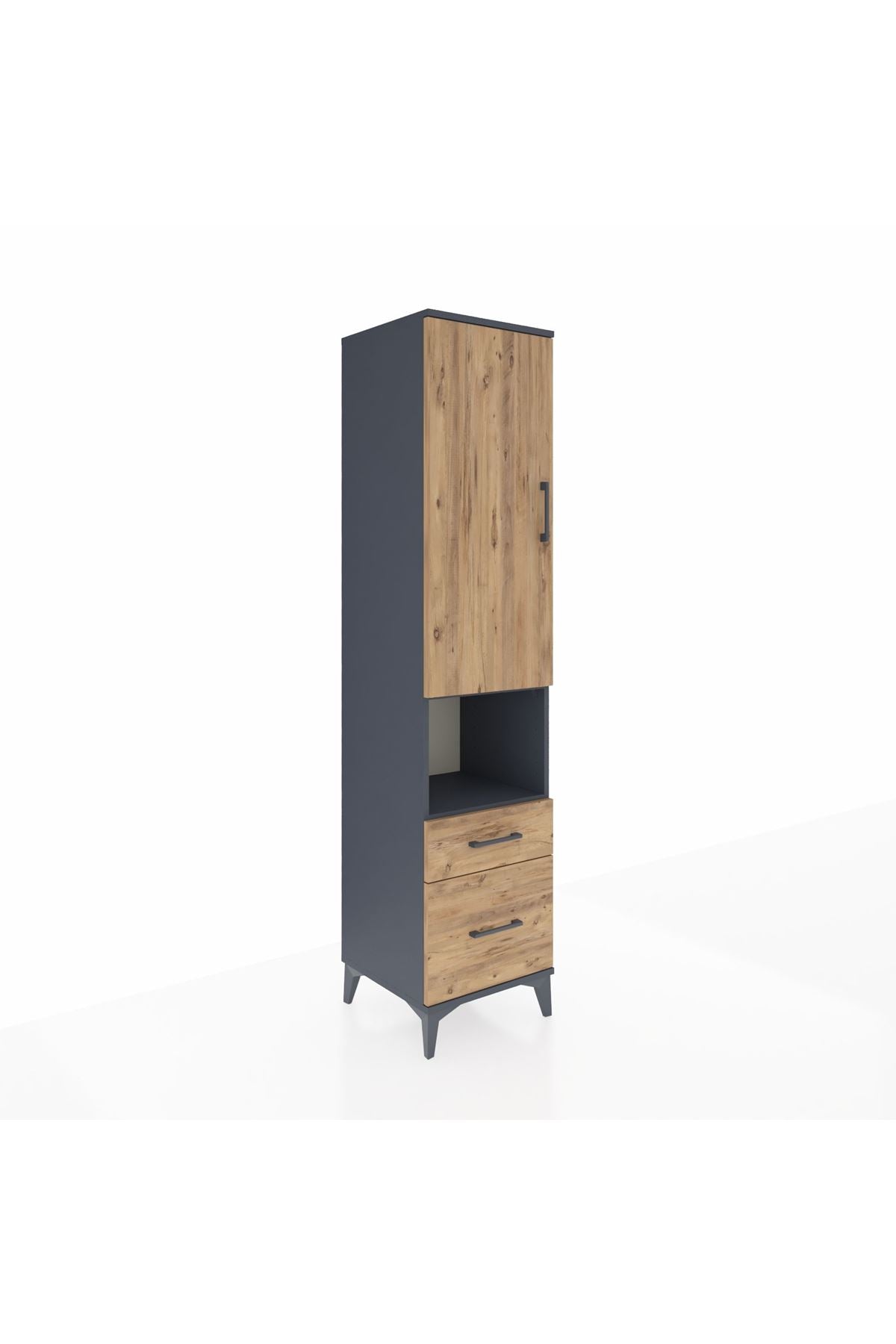 Hyperion Dolap 2 Raflı 2 Çekmeceli Tek Askılı 44x44x195 Antrasit-Çam