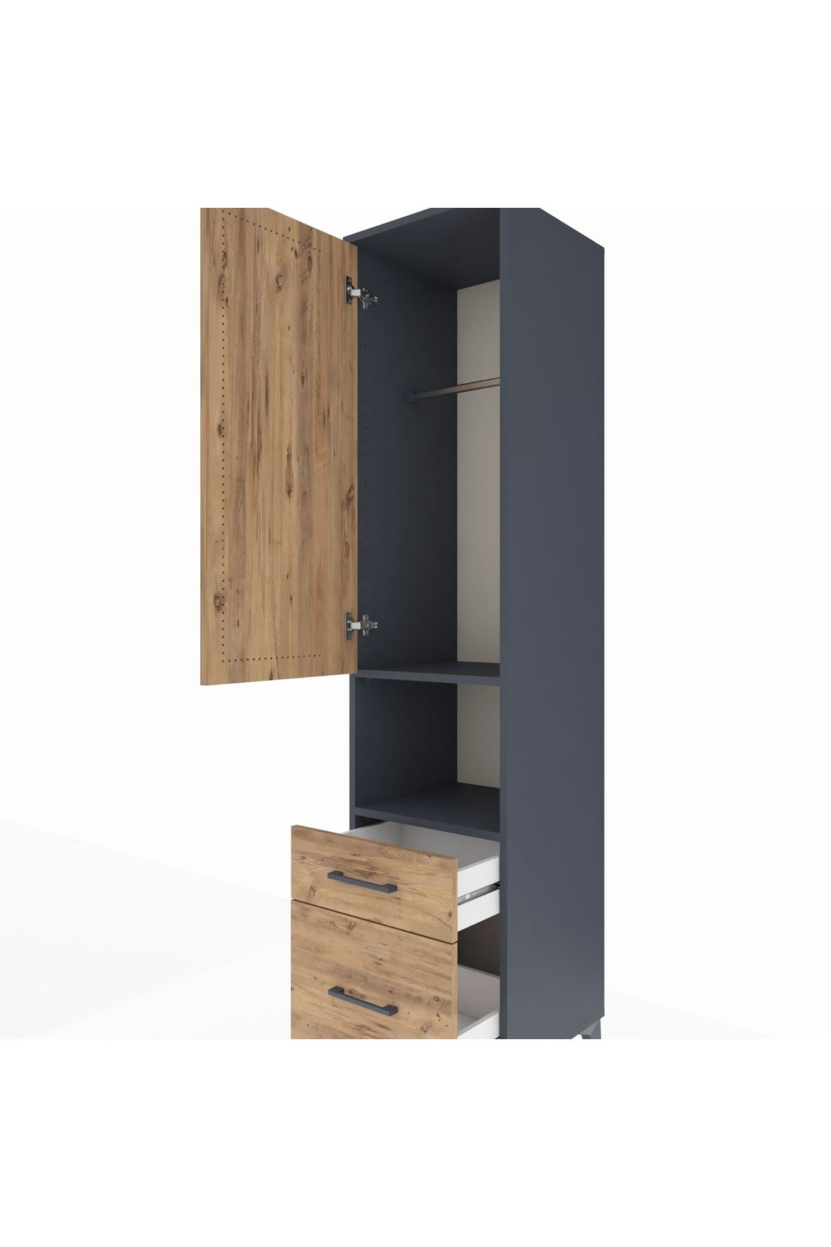 Hyperion Dolap 2 Raflı 2 Çekmeceli Tek Askılı 44x44x195 Antrasit-Çam