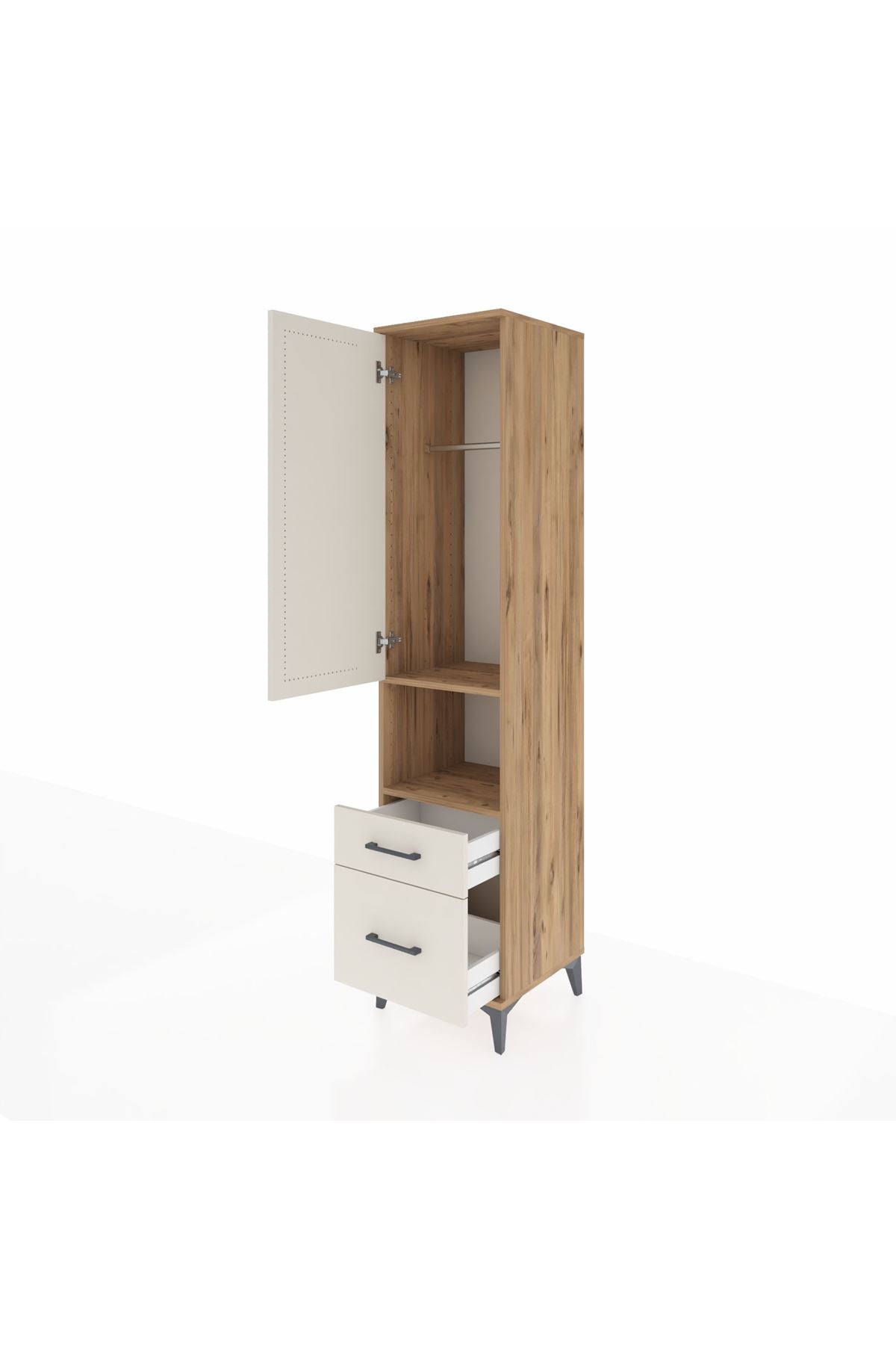 Hyperion Dolap 2 Raflı 2 Çekmeceli Tek Askılı 44x44x195 Çam-Aytaşı