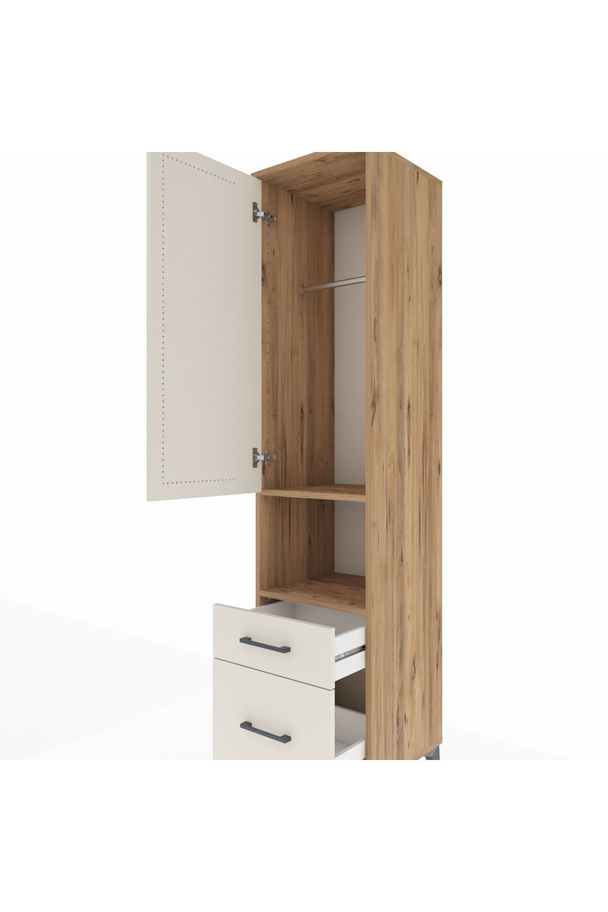 Hyperion Dolap 2 Raflı 2 Çekmeceli Tek Askılı 44x44x195 Çam-Aytaşı