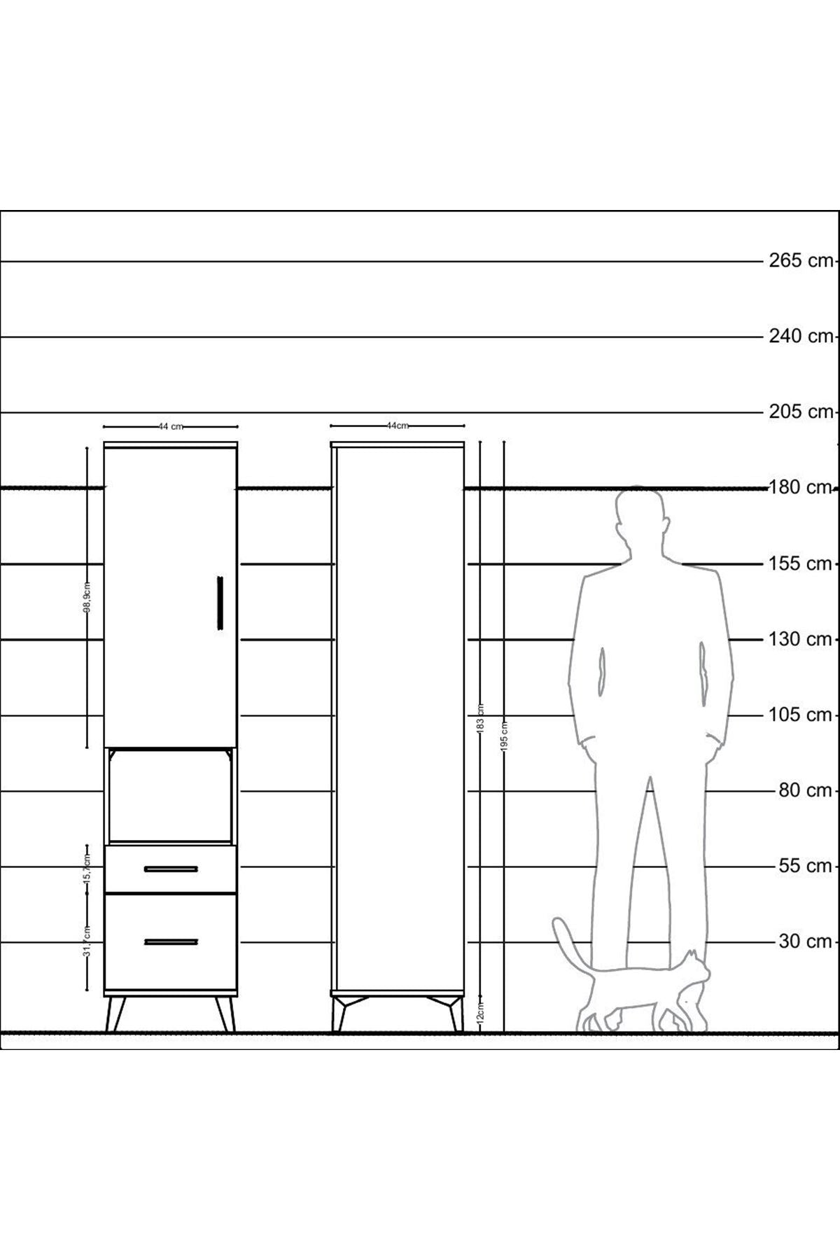 Hyperion Dolap 2 Raflı 2 Çekmeceli Tek Askılı 44x44x195 Çam-Antrasit