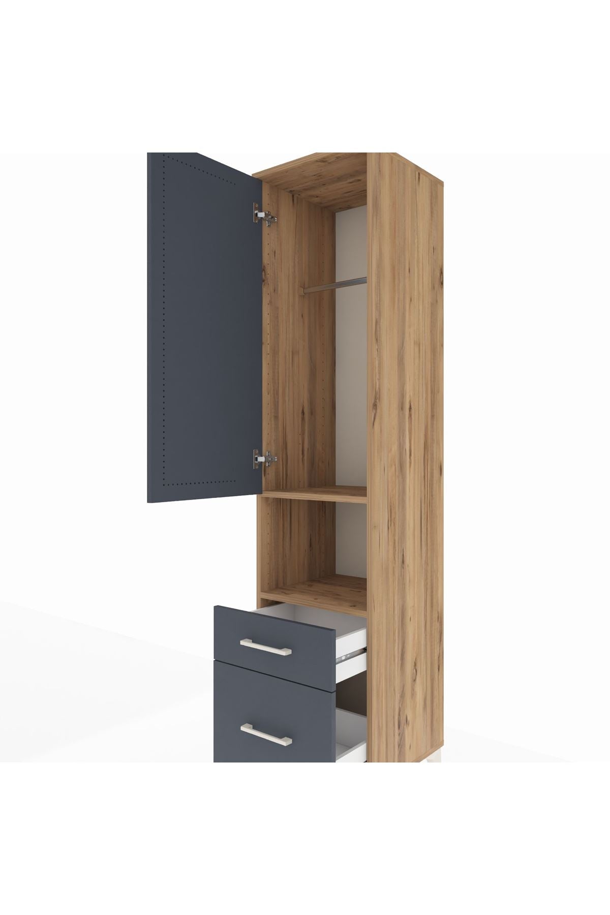 Hyperion Dolap 2 Raflı 2 Çekmeceli Tek Askılı 44x44x195 Çam-Antrasit