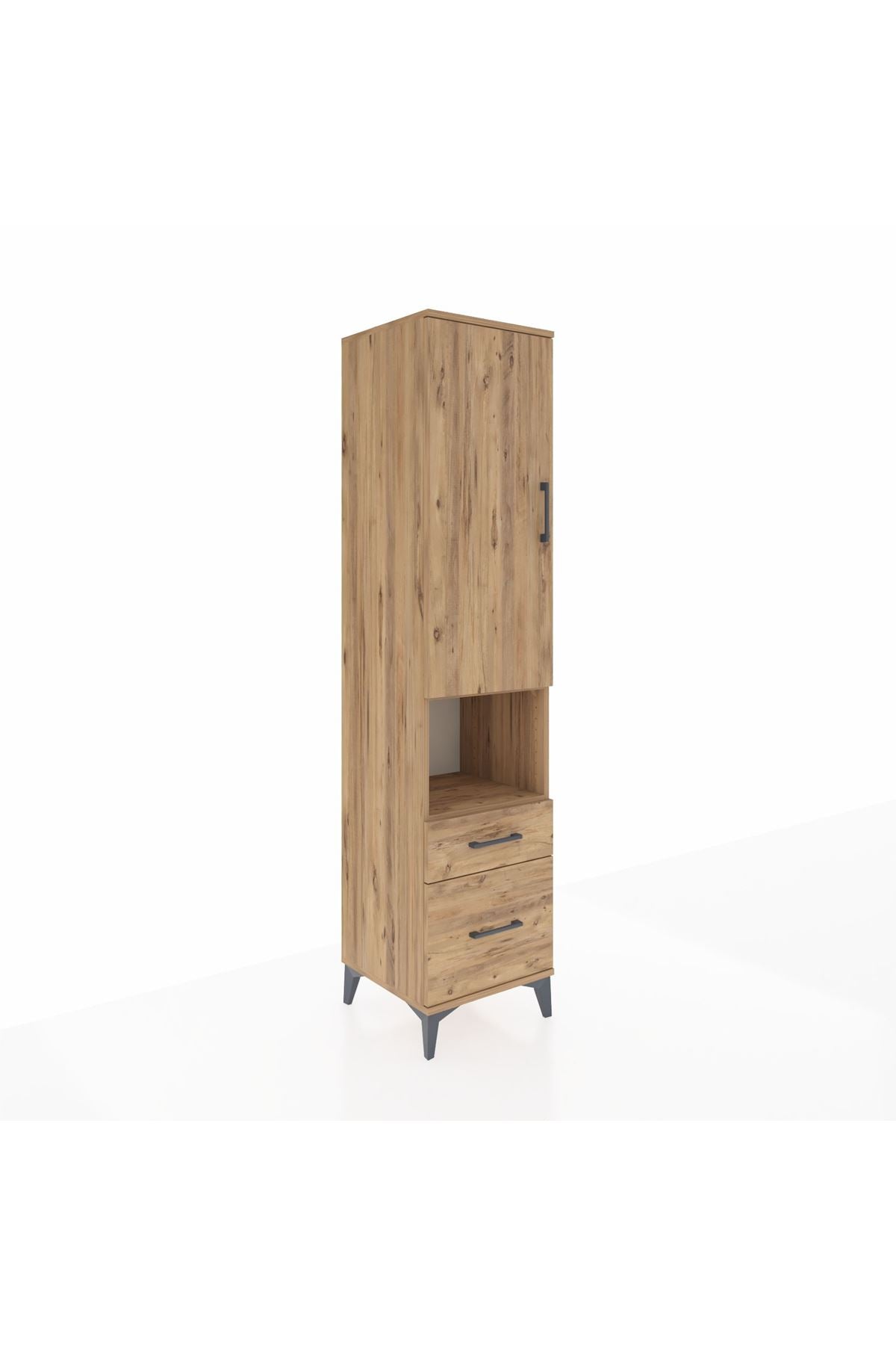 Hyperion Dolap 2 Raflı 2 Çekmeceli Tek Askılı 44x44x195 Çam-Çam