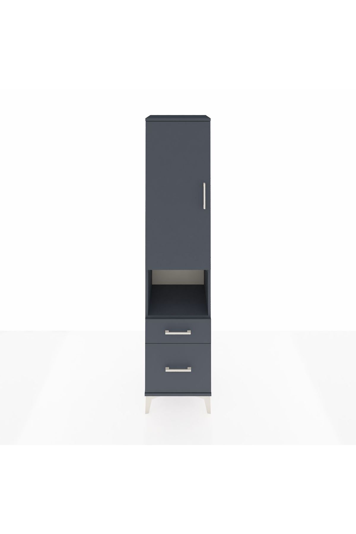 Hyperion Dolap 4 Raflı 2 Çekmeceli Tek Kapaklı 44x44x195 Antrasit-Antrasit