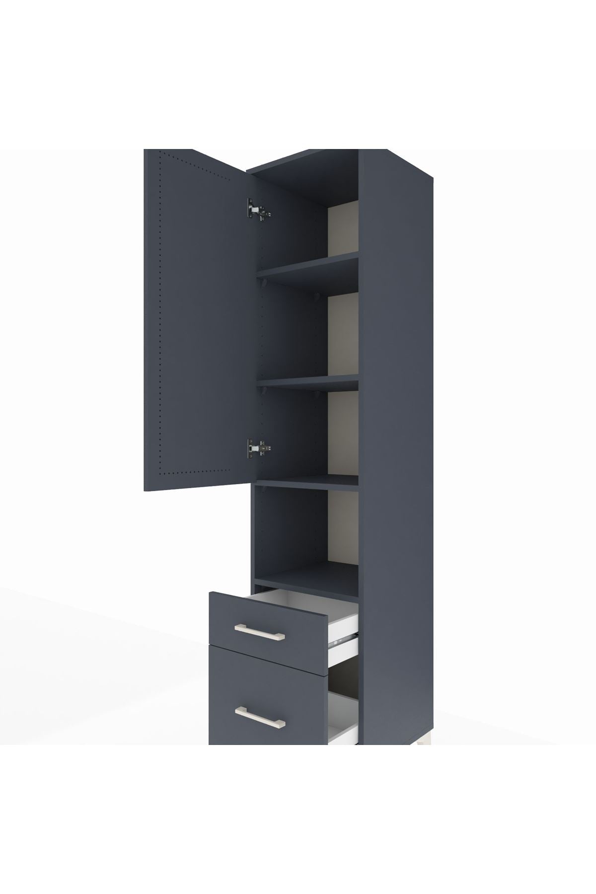 Hyperion Dolap 4 Raflı 2 Çekmeceli Tek Kapaklı 44x44x195 Antrasit-Antrasit