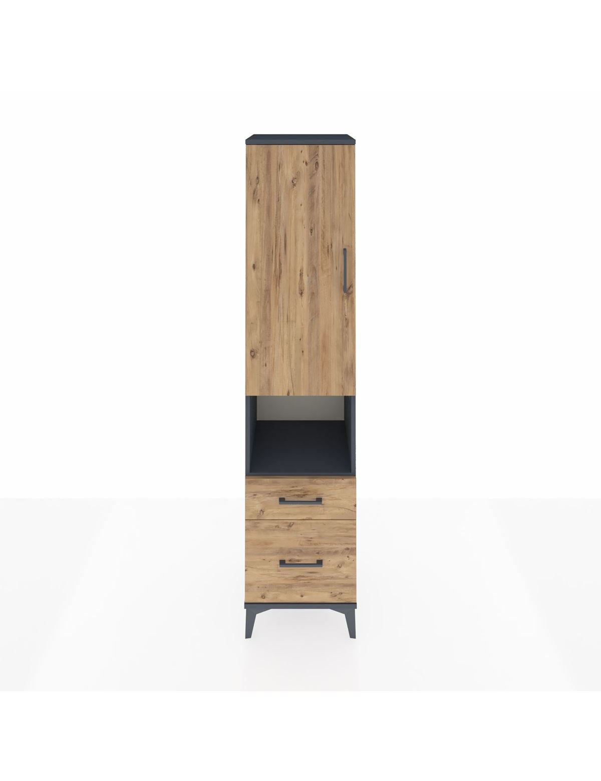 Hyperion Dolap 4 Raflı 2 Çekmeceli Tek Kapaklı 44x44x195 Antrasit-Çam