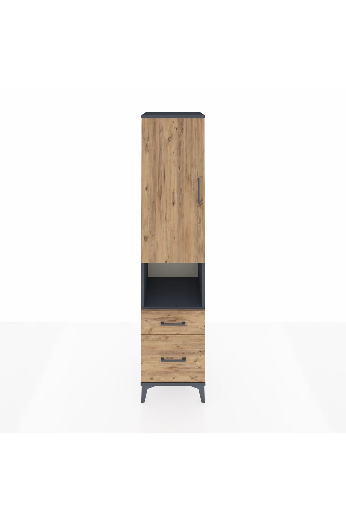 Hyperion Dolap 4 Raflı 2 Çekmeceli Tek Kapaklı 44x44x195 Antrasit-Çam