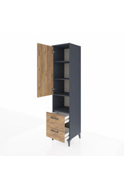 Hyperion Dolap 4 Raflı 2 Çekmeceli Tek Kapaklı 44x44x195 Antrasit-Çam