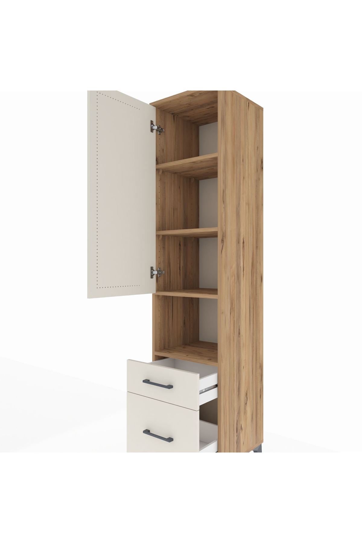 Hyperion Dolap 4 Raflı 2 Çekmeceli Tek Kapaklı 44x44x195 Çam-Aytaşı