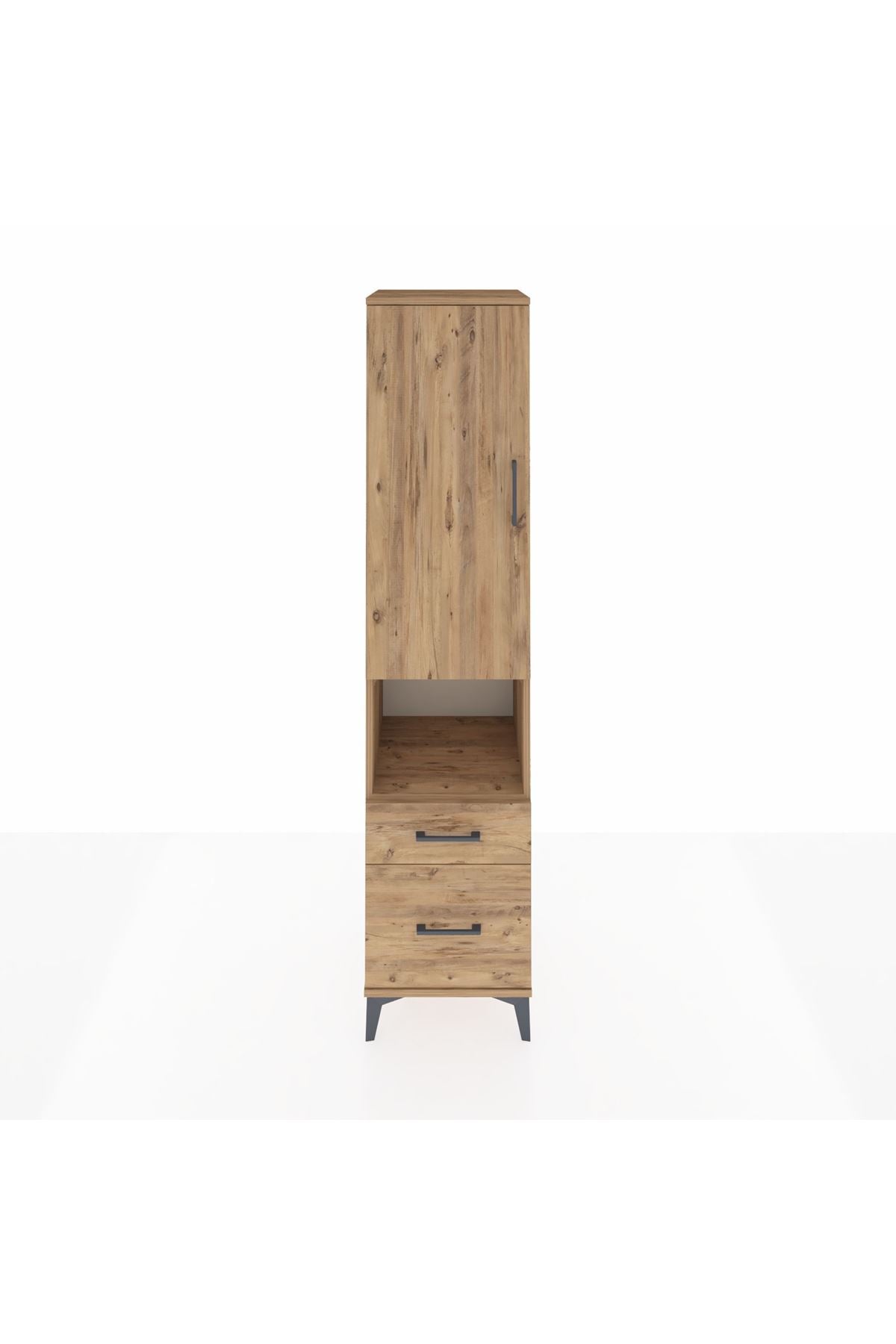 Hyperion Dolap 4 Raflı 2 Çekmeceli Tek Kapaklı 44x44x195 Çam-Çam