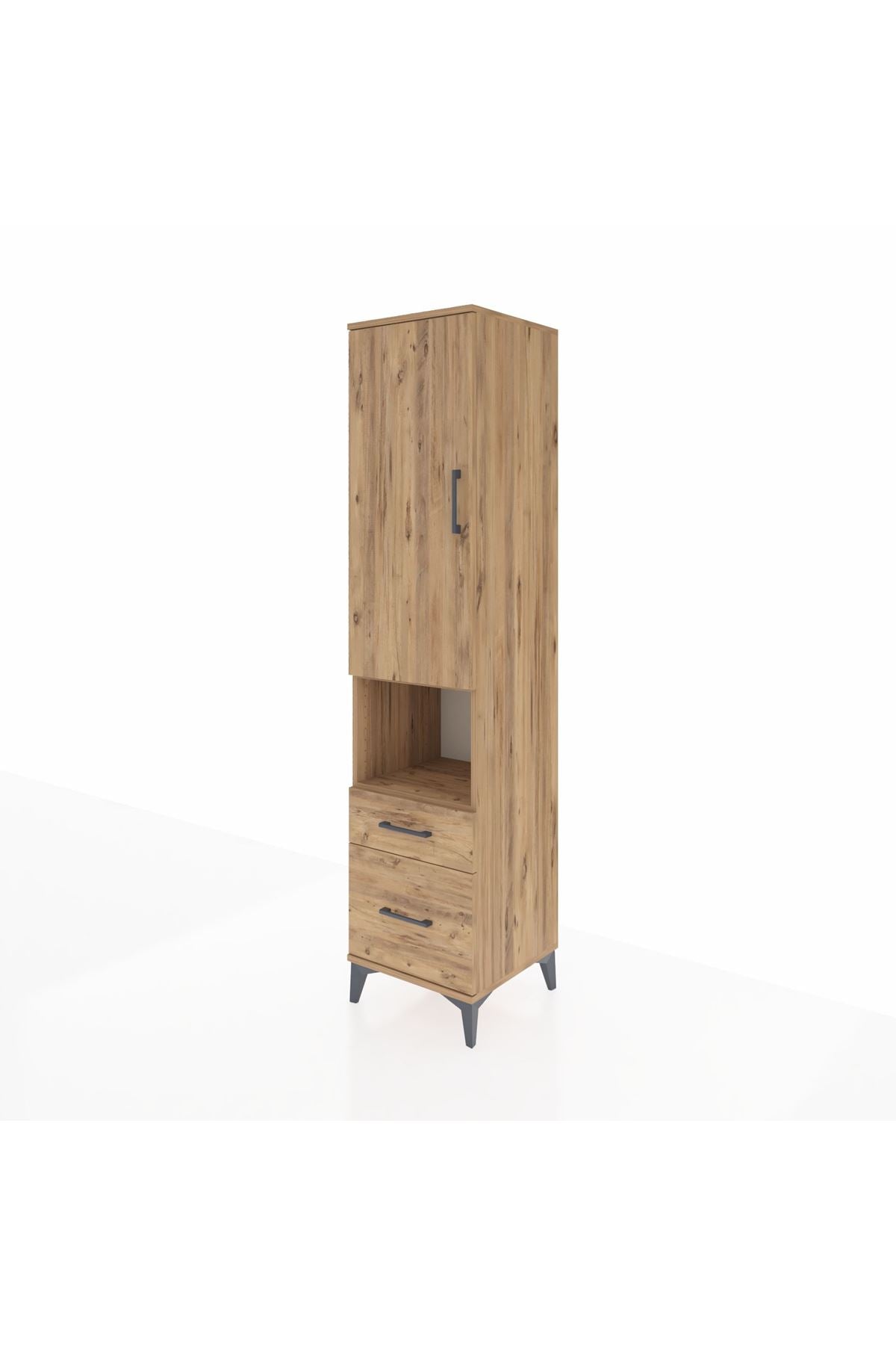 Hyperion Dolap 4 Raflı 2 Çekmeceli Tek Kapaklı 44x44x195 Çam-Çam