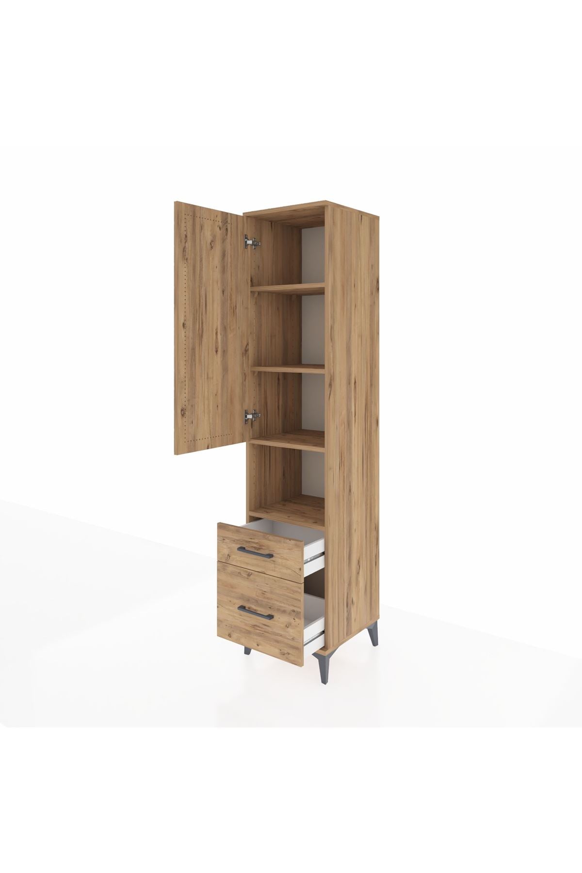 Hyperion Dolap 4 Raflı 2 Çekmeceli Tek Kapaklı 44x44x195 Çam-Çam