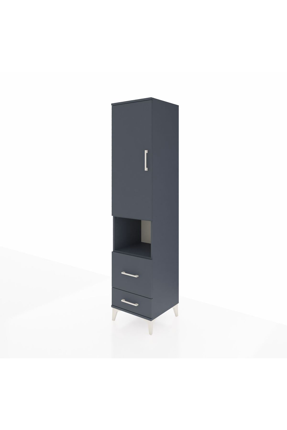 Hyperion Dolap 2 Raflı 2 Çekmeceli Tek Askılı 44x44x195 Antrasit-Antrasit