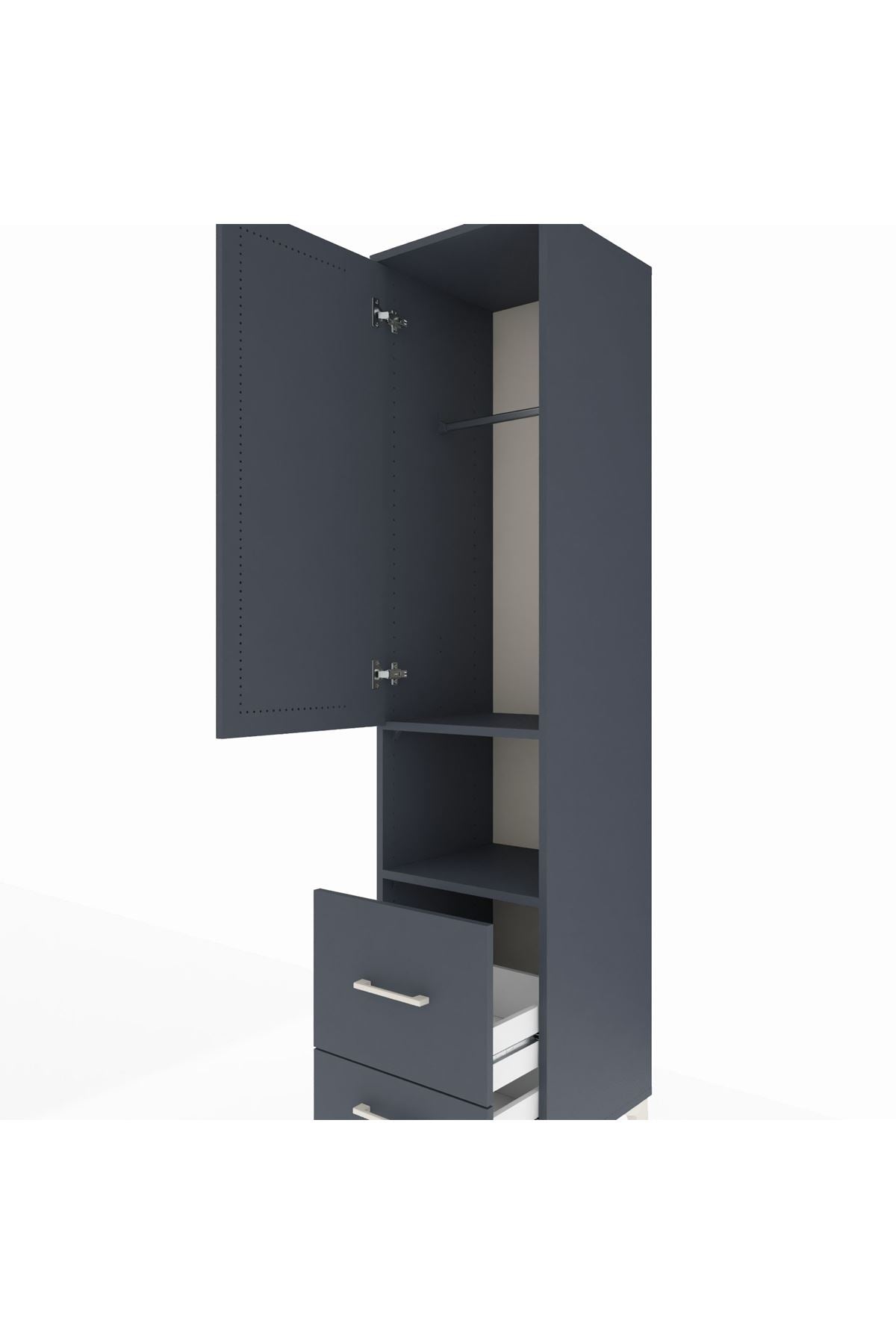 Hyperion Dolap 2 Raflı 2 Çekmeceli Tek Askılı 44x44x195 Antrasit-Antrasit