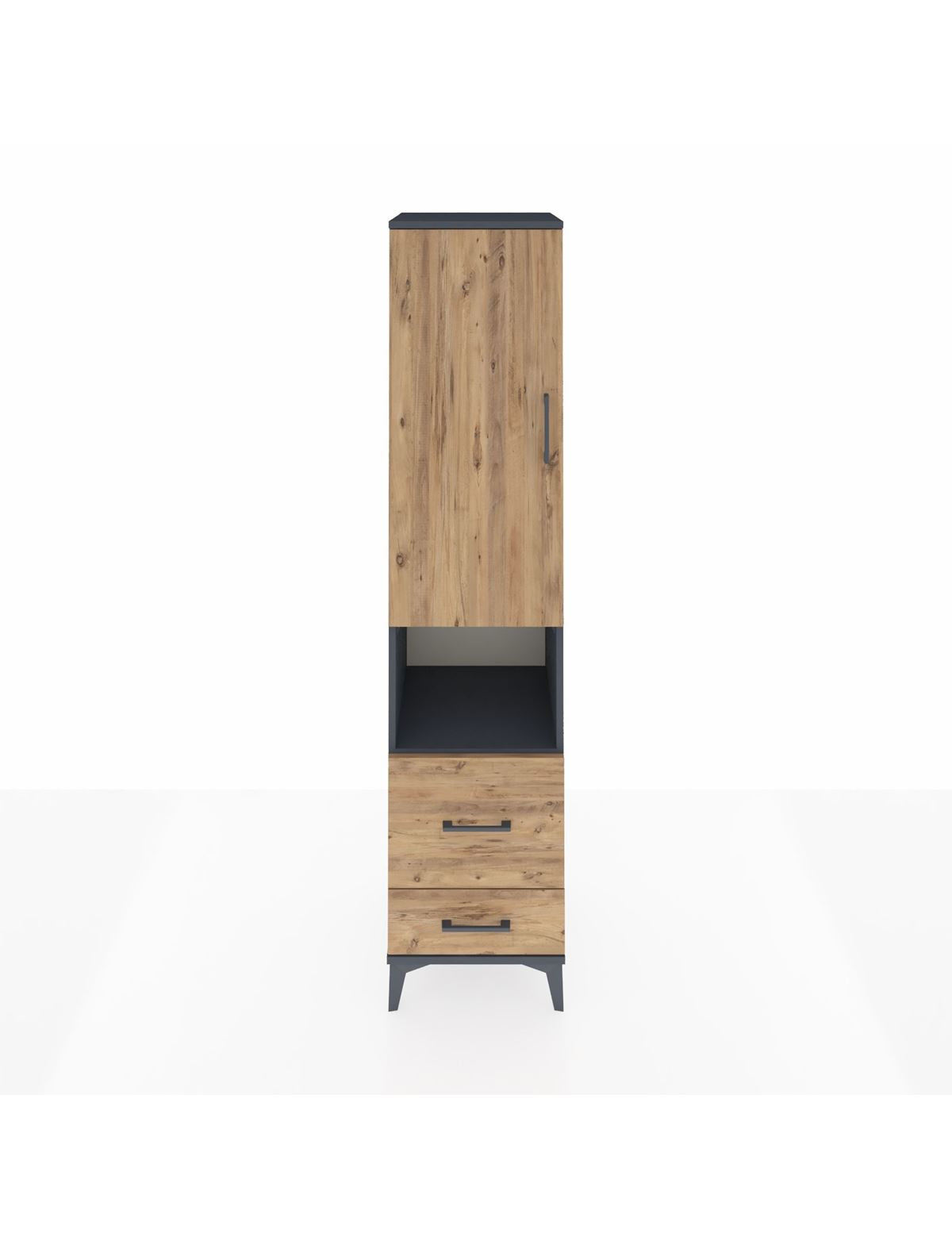 Hyperion Dolap 2 Raflı 2 Çekmeceli Tek Askılı 44x44x195 Antrasit-Çam