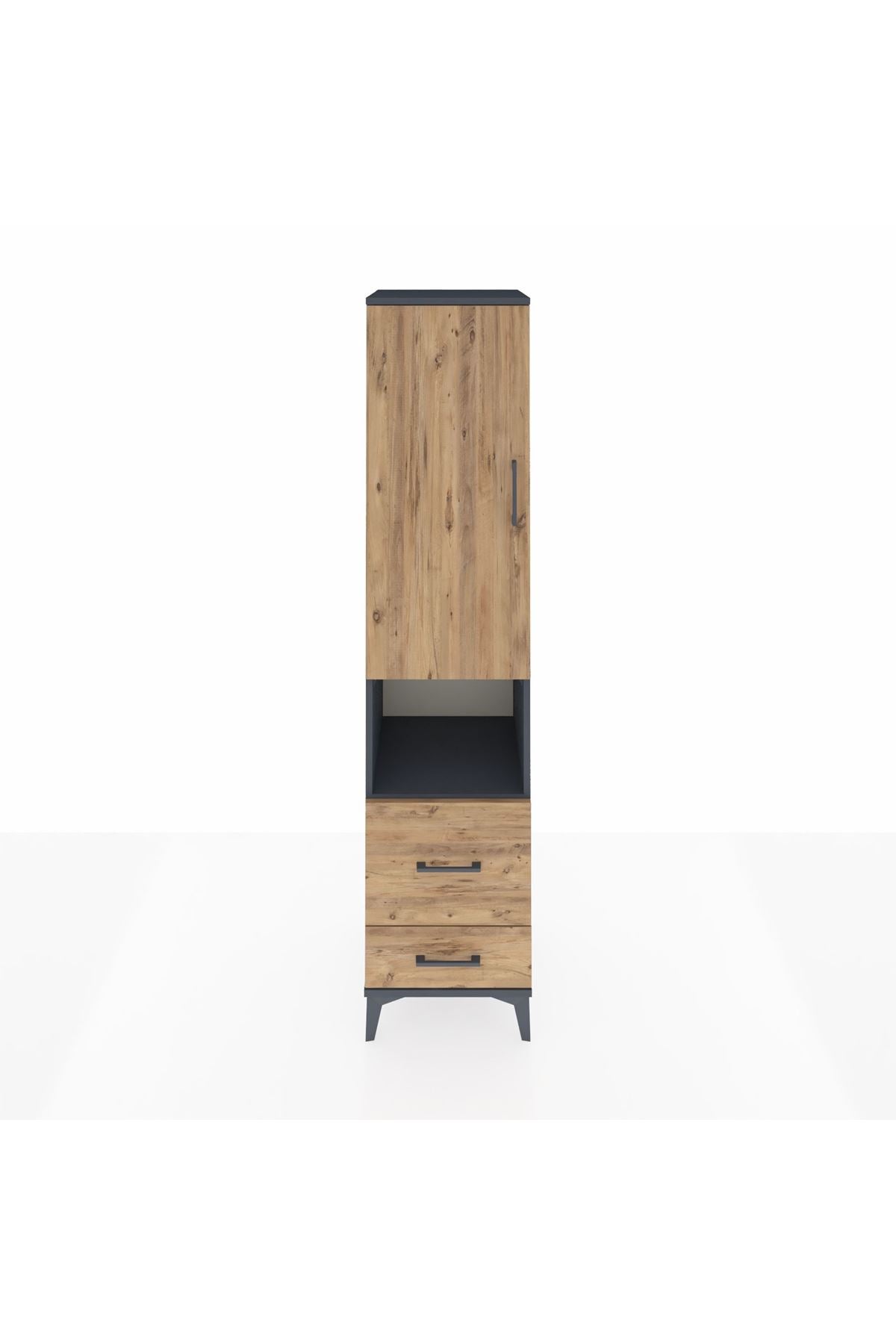 Hyperion Dolap 2 Raflı 2 Çekmeceli Tek Askılı 44x44x195 Antrasit-Çam