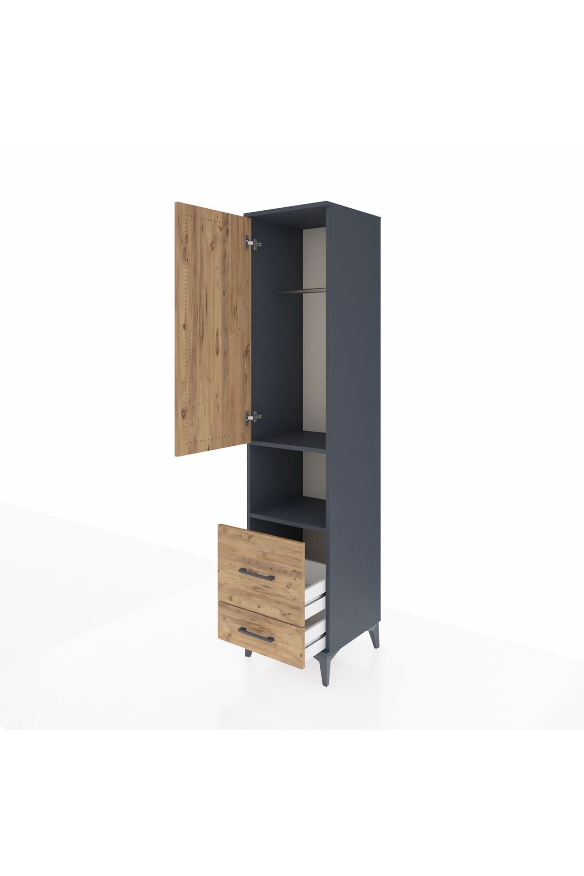Hyperion Dolap 2 Raflı 2 Çekmeceli Tek Askılı 44x44x195 Antrasit-Çam