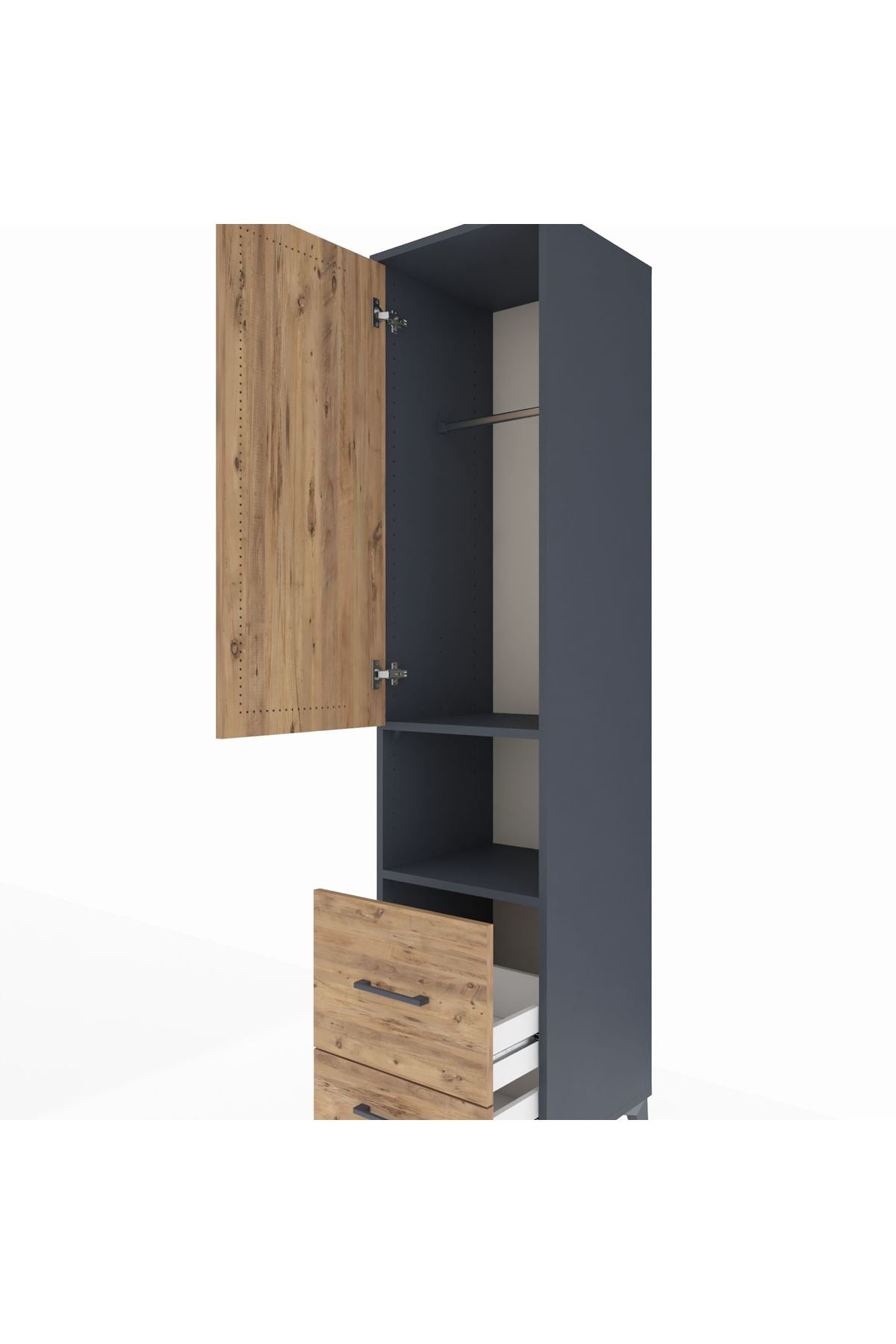 Hyperion Dolap 2 Raflı 2 Çekmeceli Tek Askılı 44x44x195 Antrasit-Çam