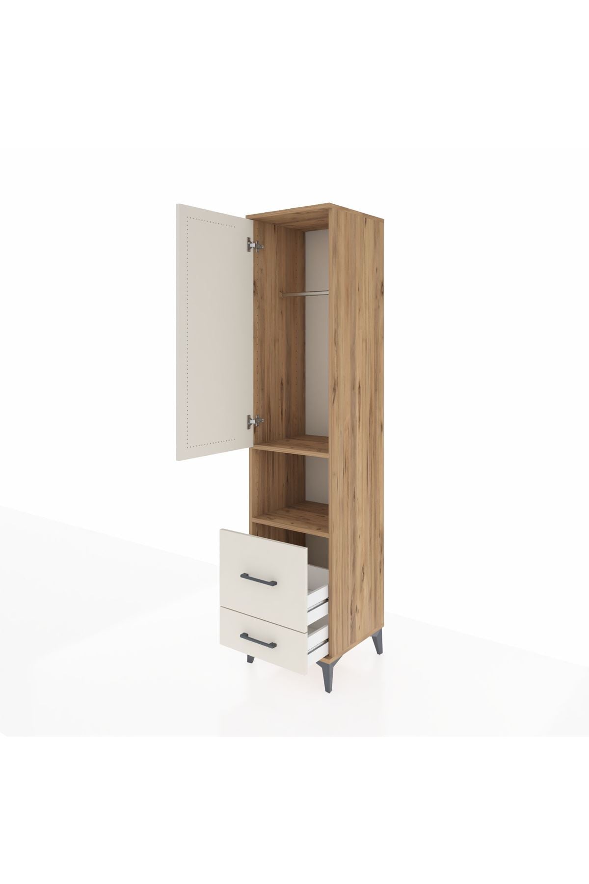 Hyperion Dolap 2 Raflı 2 Çekmeceli Tek Askılı 44x44x195 Çam-Aytaşı