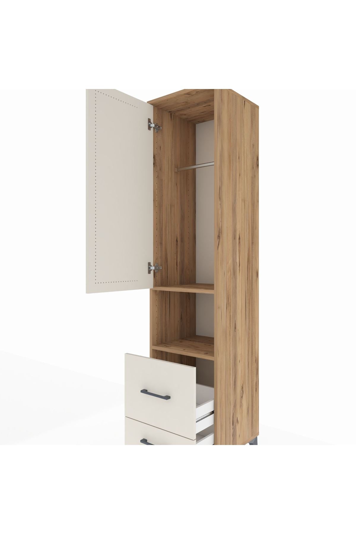 Hyperion Dolap 2 Raflı 2 Çekmeceli Tek Askılı 44x44x195 Çam-Aytaşı