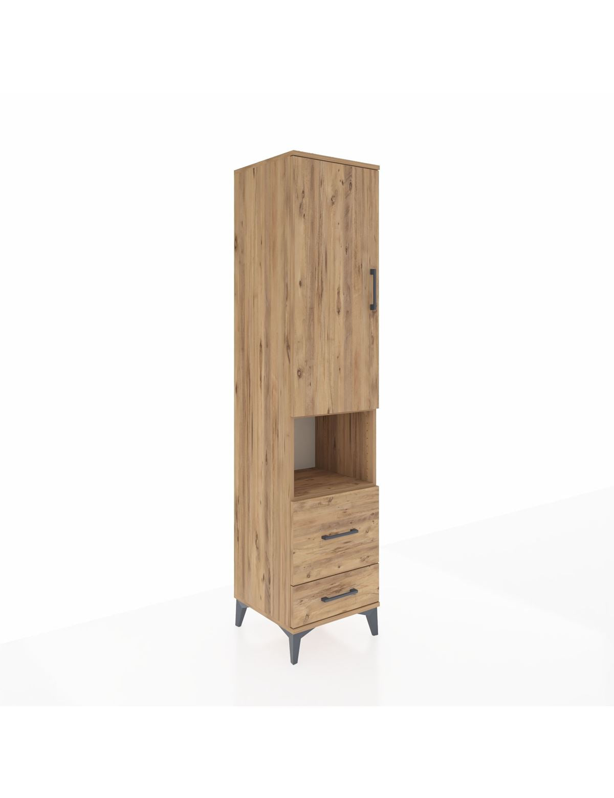 Hyperion Dolap 2 Raflı 2 Çekmeceli Tek Askılı 44x44x195 Çam-Çam