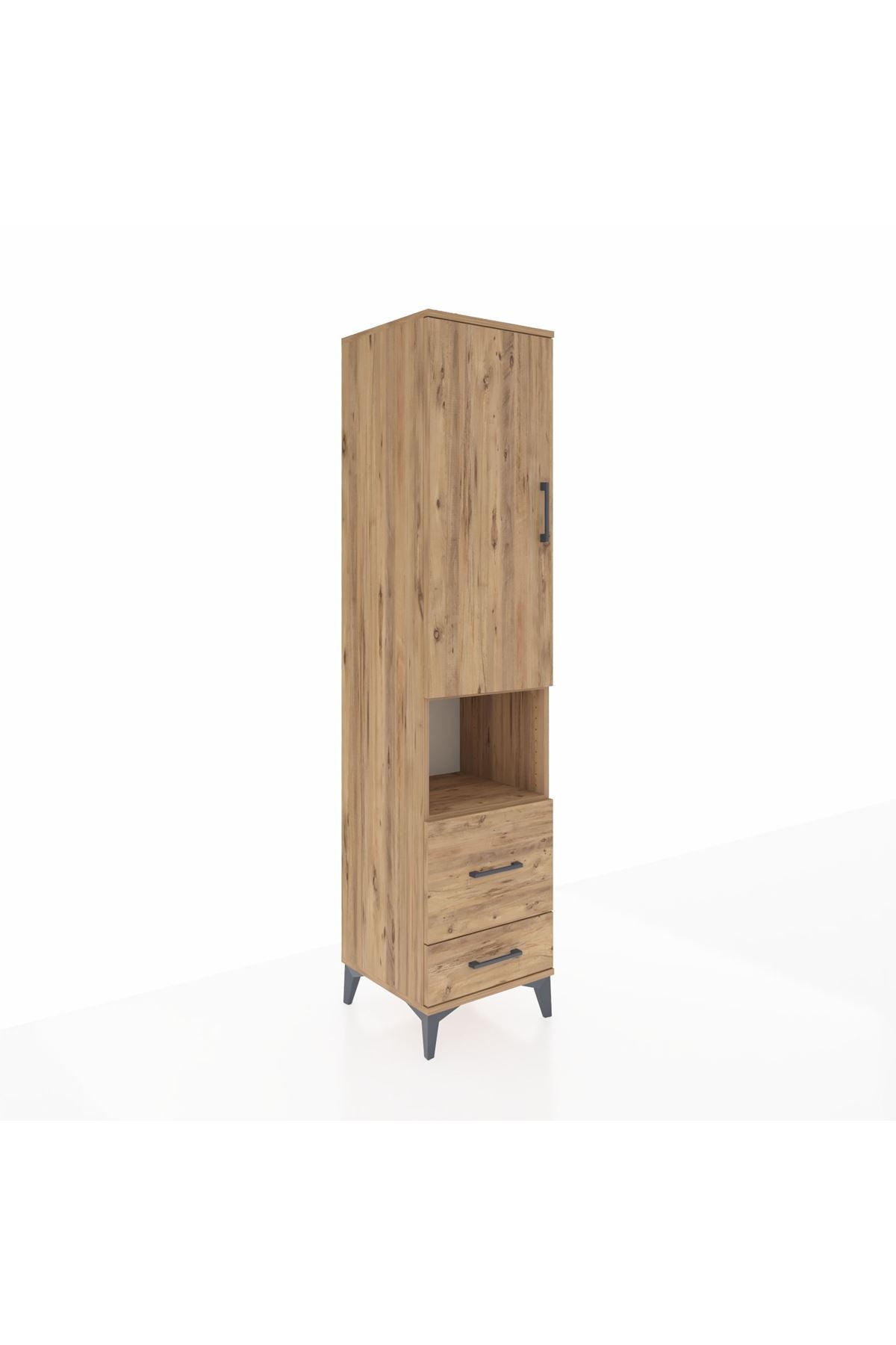 Hyperion Dolap 2 Raflı 2 Çekmeceli Tek Askılı 44x44x195 Çam-Çam