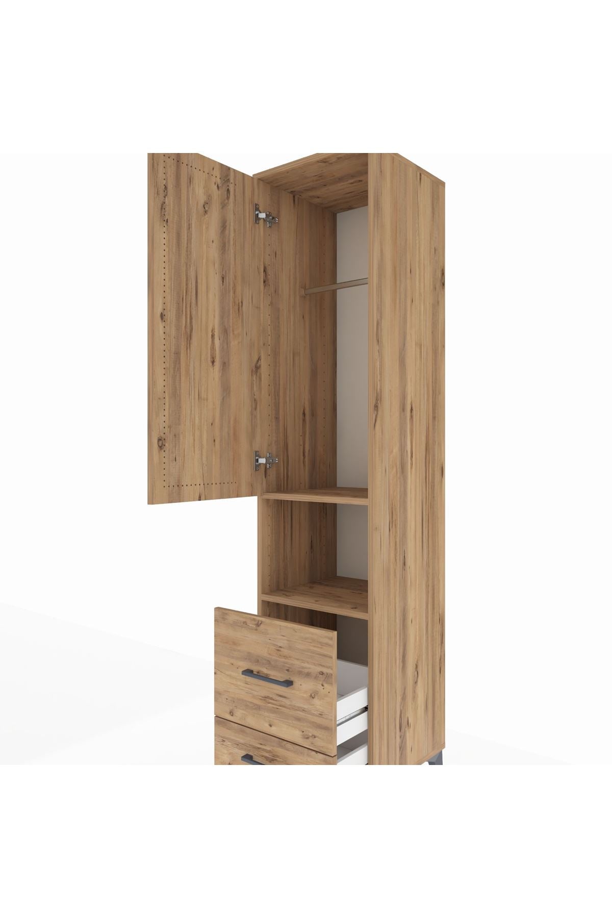 Hyperion Dolap 2 Raflı 2 Çekmeceli Tek Askılı 44x44x195 Çam-Çam