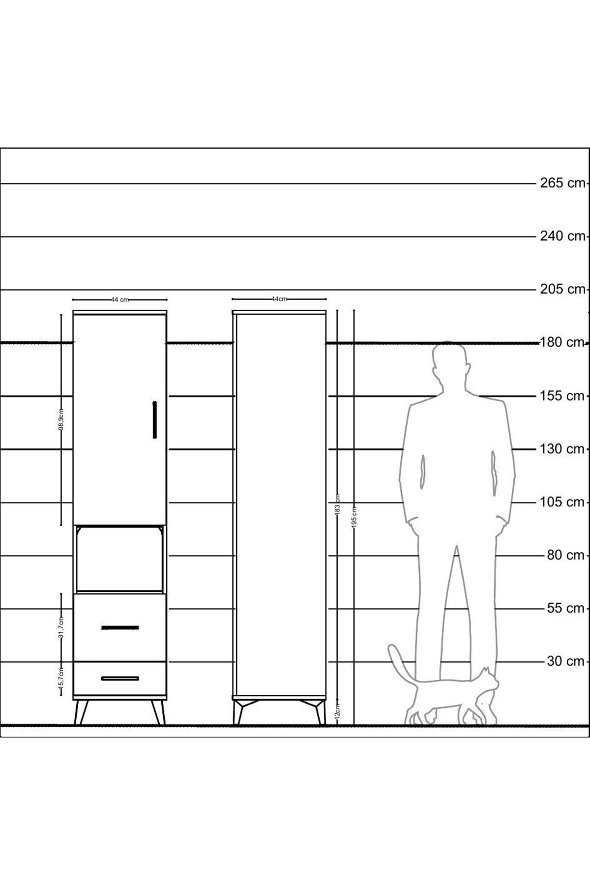 Hyperion Dolap 4 Raflı 2 Çekmeceli Tek Kapaklı 44x44x195 Antrasit-Aytaşı