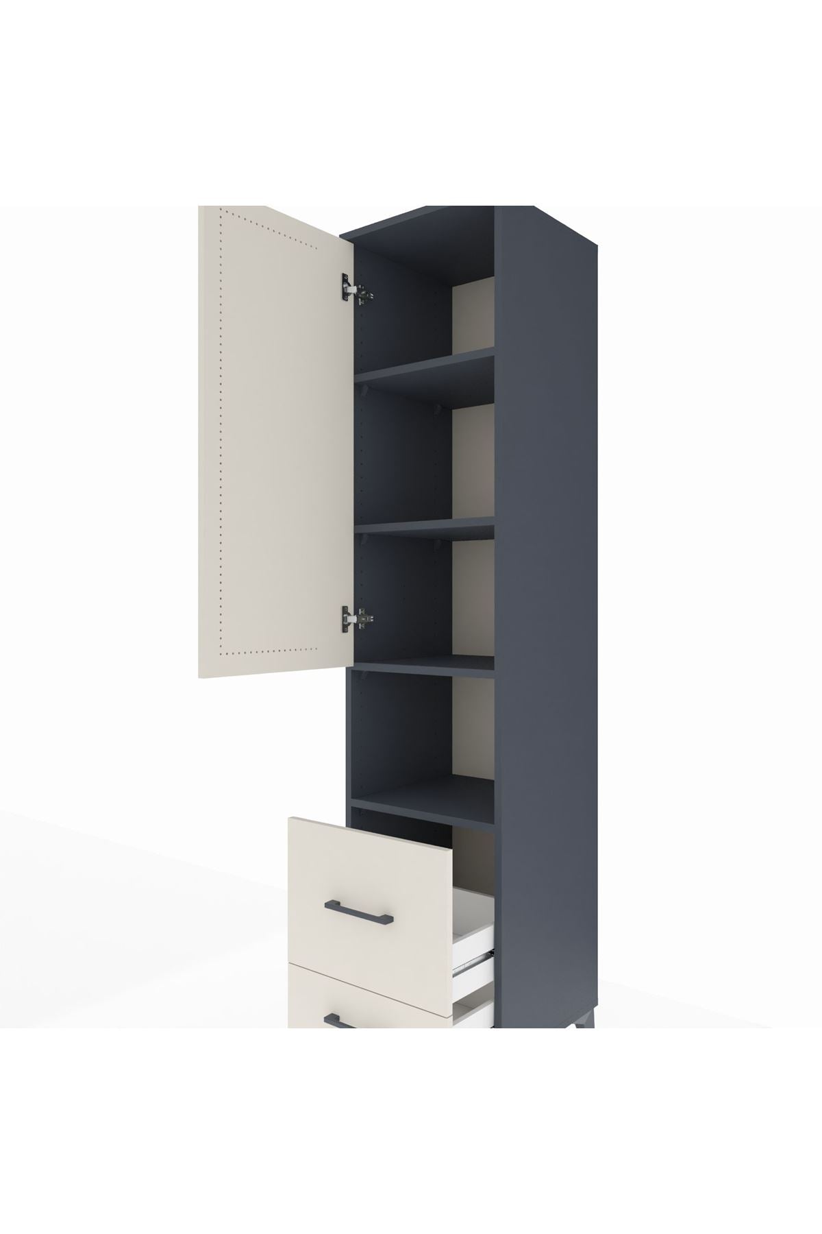 Hyperion Dolap 4 Raflı 2 Çekmeceli Tek Kapaklı 44x44x195 Antrasit-Aytaşı