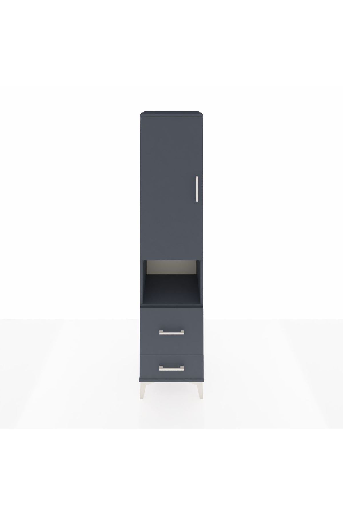 Hyperion Dolap 4 Raflı 2 Çekmeceli Tek Kapaklı 44x44x195 Antrasit-Antrasit