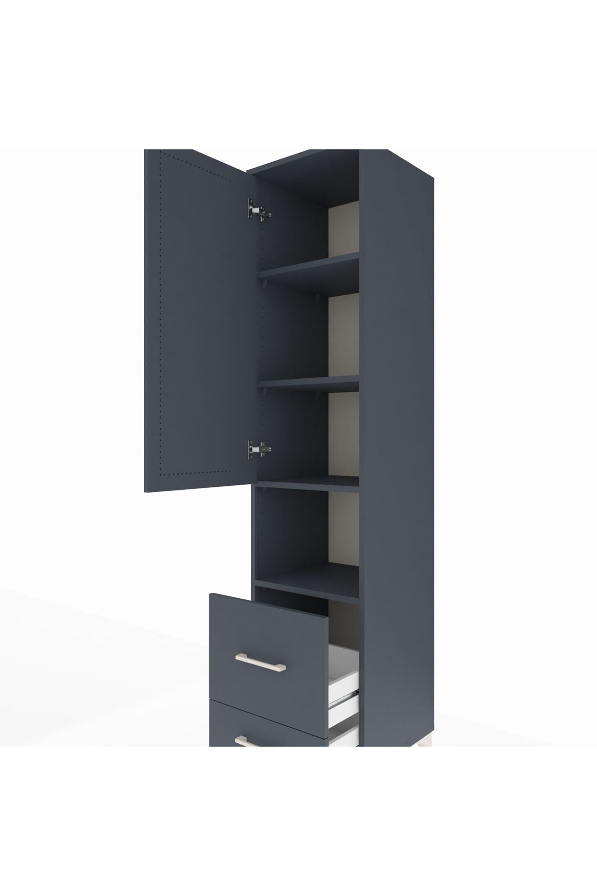 Hyperion Dolap 4 Raflı 2 Çekmeceli Tek Kapaklı 44x44x195 Antrasit-Antrasit