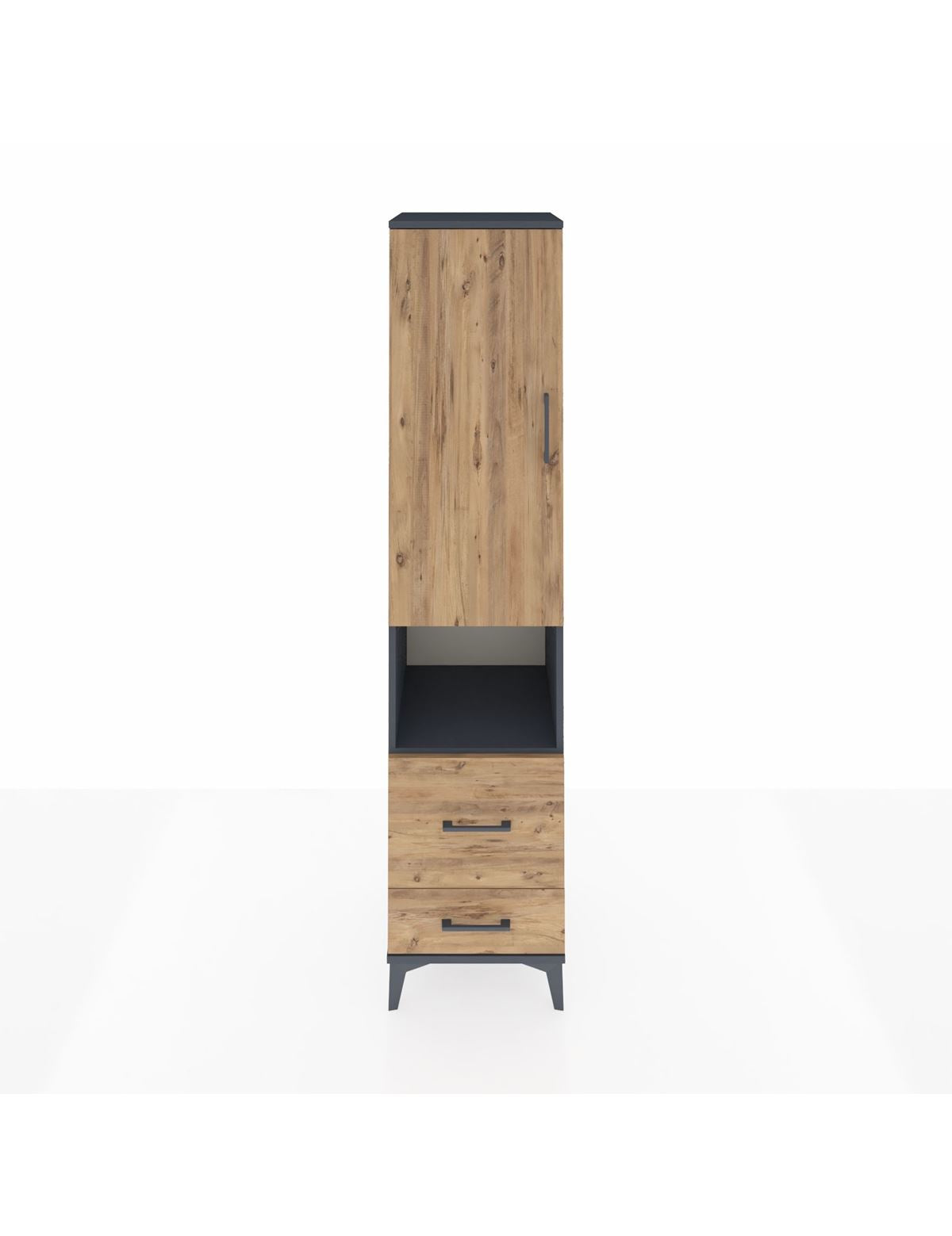 Hyperion Dolap 4 Raflı 2 Çekmeceli Tek Kapaklı 44x44x195 Antrasit-Çam