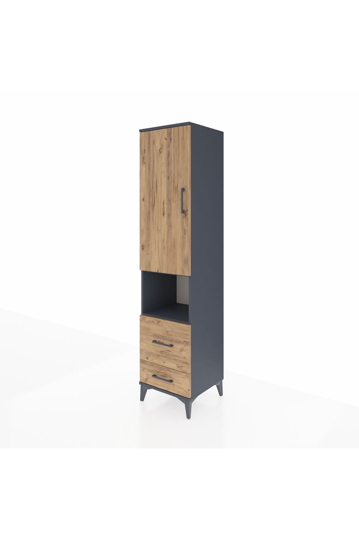 Hyperion Dolap 4 Raflı 2 Çekmeceli Tek Kapaklı 44x44x195 Antrasit-Çam