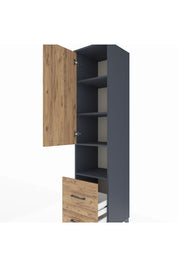 Hyperion Dolap 4 Raflı 2 Çekmeceli Tek Kapaklı 44x44x195 Antrasit-Çam