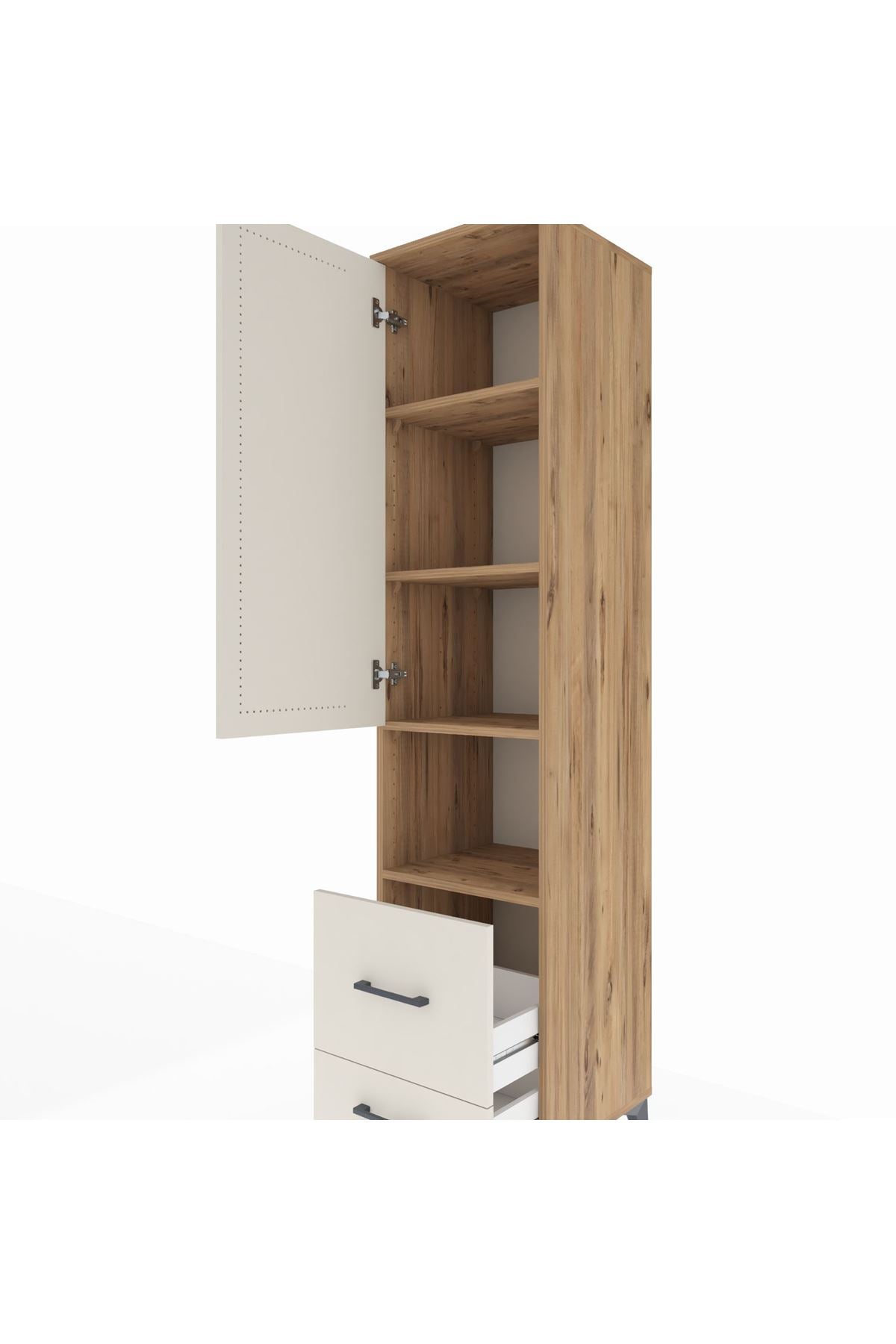 Hyperion Dolap 4 Raflı 2 Çekmeceli Tek Kapaklı 44x44x195 Çam-Aytaşı