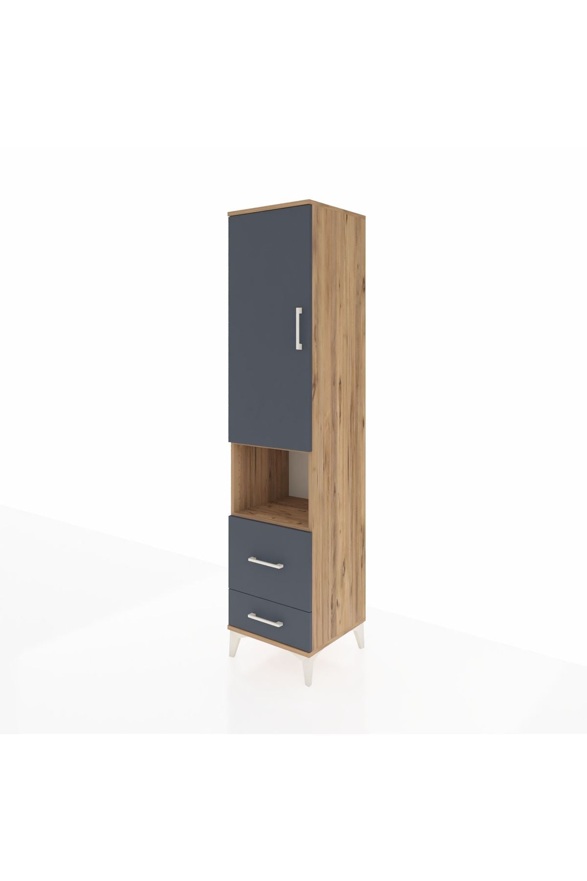 Hyperion Dolap 4 Raflı 2 Çekmeceli Tek Kapaklı 44x44x195 Çam-Antrasit