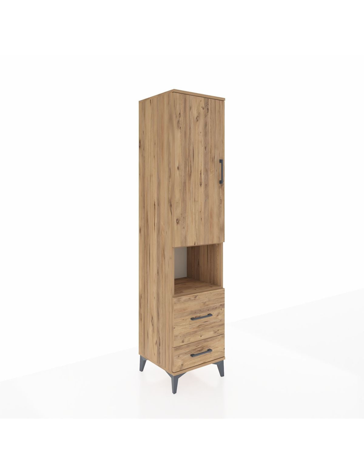 Hyperion Dolap 4 Raflı 2 Çekmeceli Tek Kapaklı 44x44x195 Çam-Çam