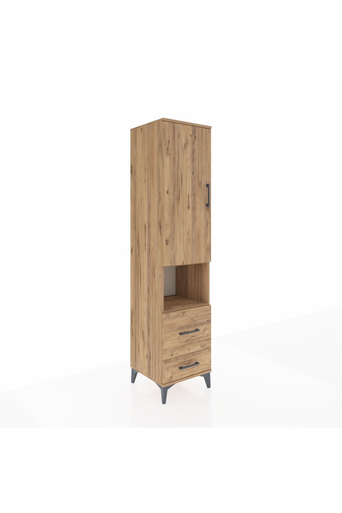 Hyperion Dolap 4 Raflı 2 Çekmeceli Tek Kapaklı 44x44x195 Çam-Çam