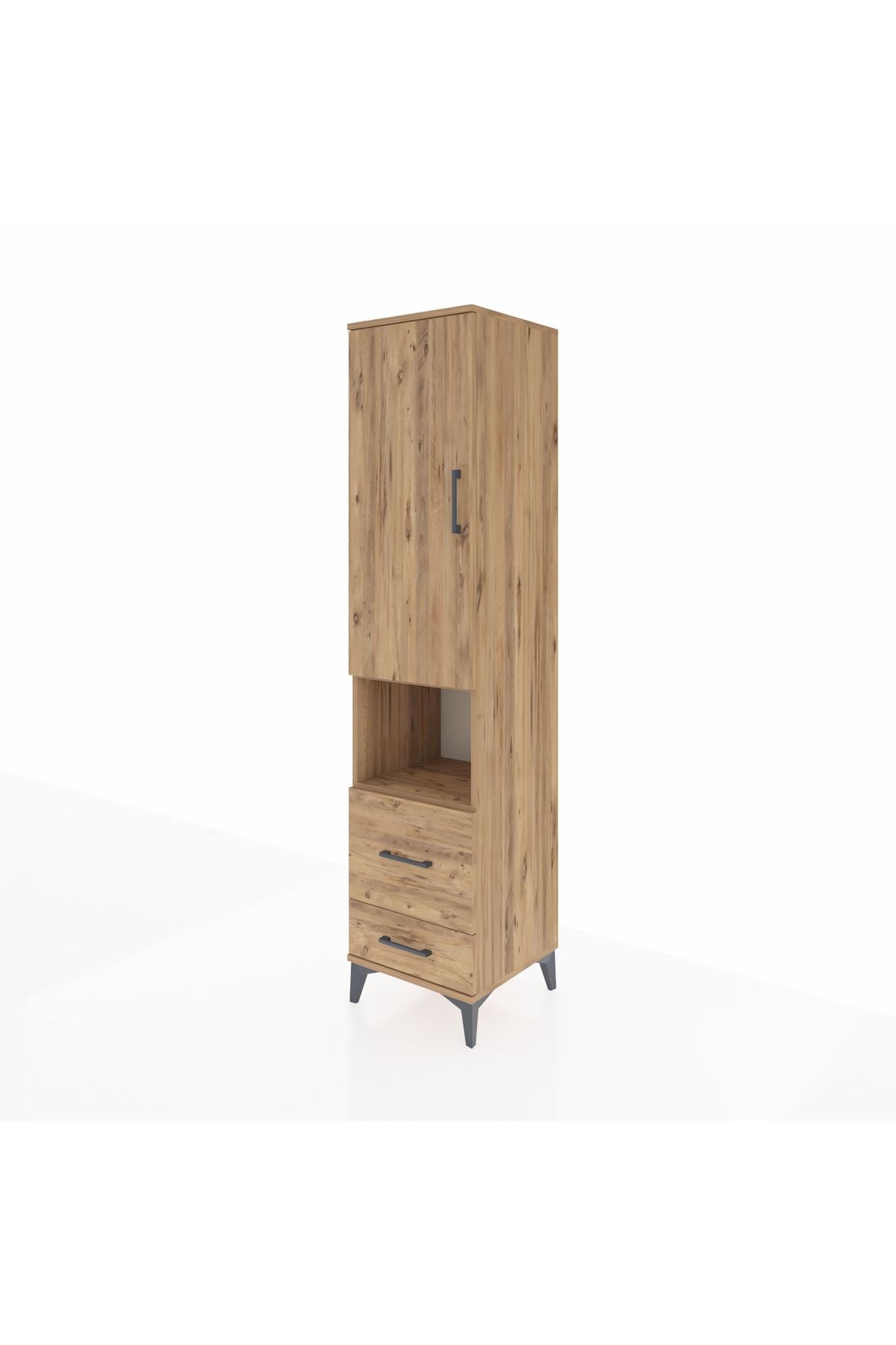 Hyperion Dolap 4 Raflı 2 Çekmeceli Tek Kapaklı 44x44x195 Çam-Çam