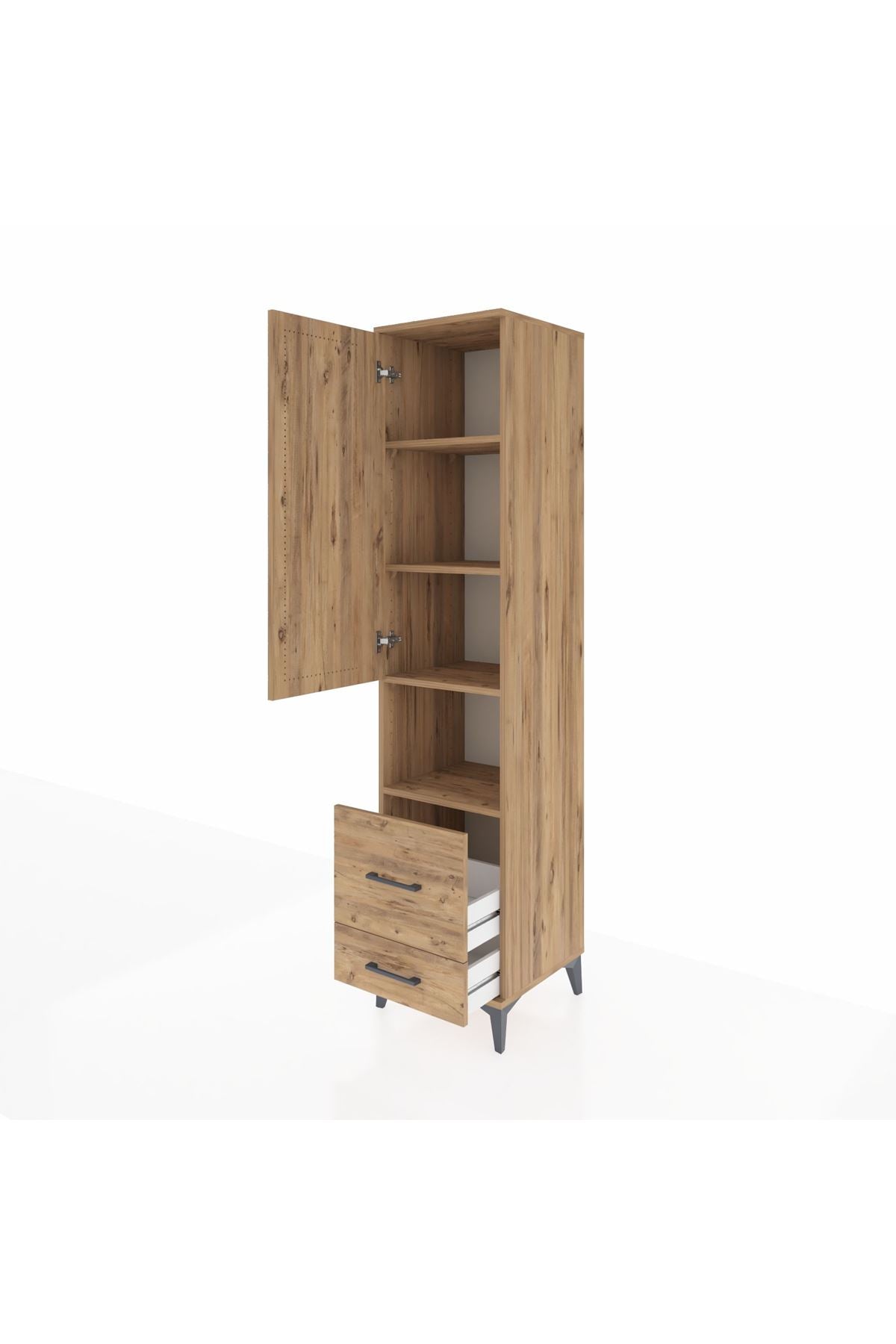 Hyperion Dolap 4 Raflı 2 Çekmeceli Tek Kapaklı 44x44x195 Çam-Çam