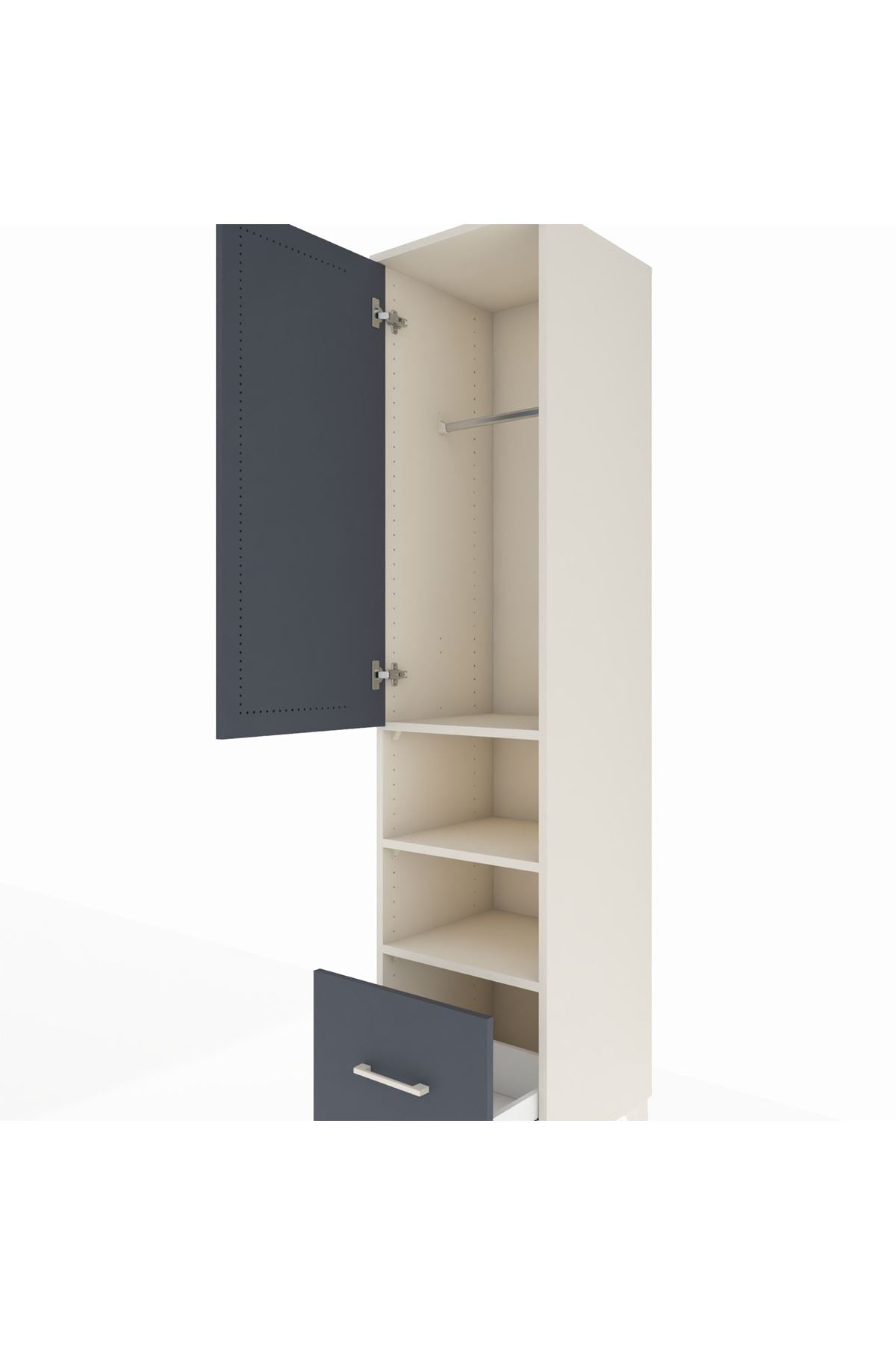 Hyperion Dolap 3 Raflı Tek Çekmeceli Tek Askılı 44x44x195 Aytaşı-Antrasit