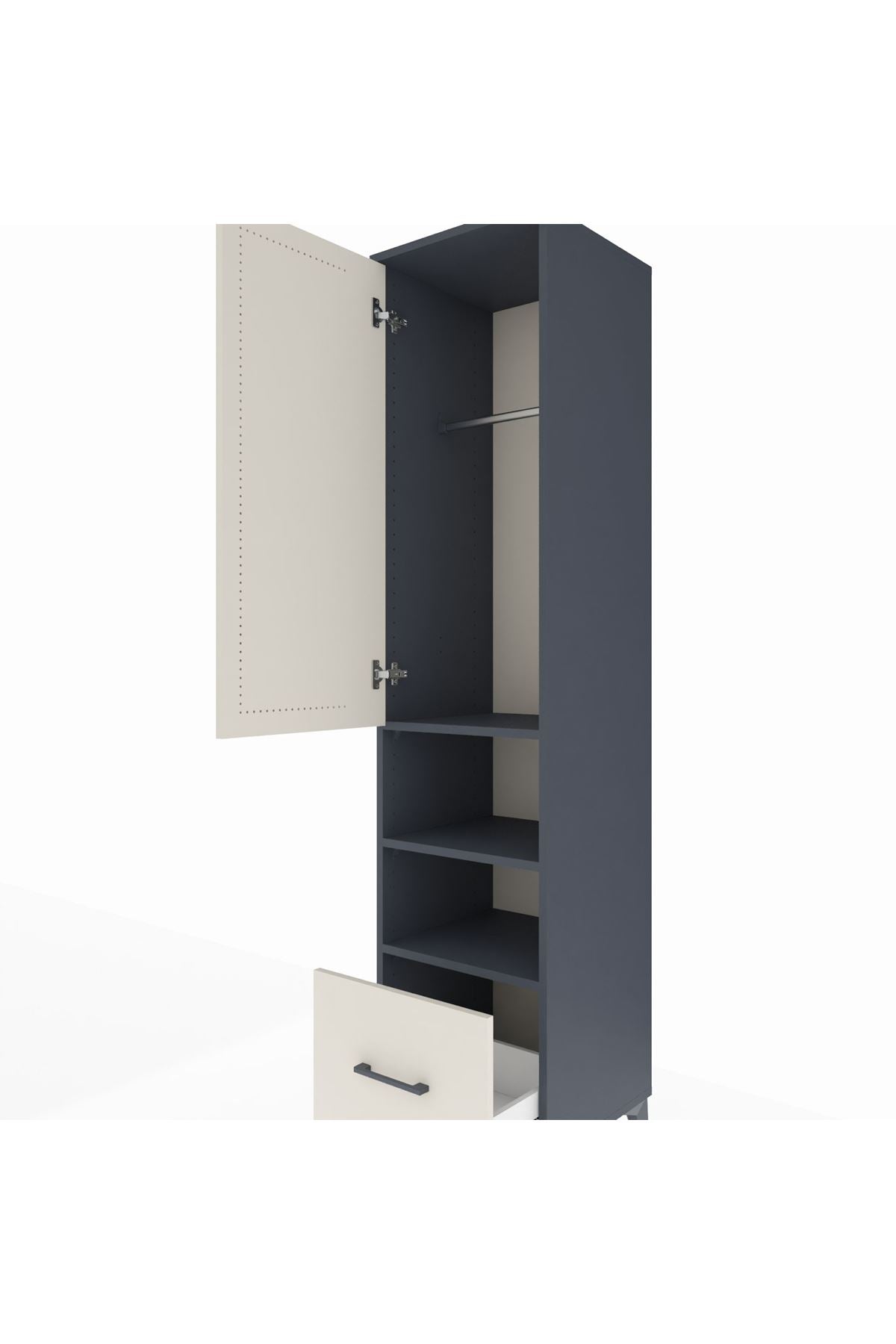 Hyperion Dolap 3 Raflı Tek Çekmeceli Tek Askılı 44x44x195 Antrasit-Aytaşı